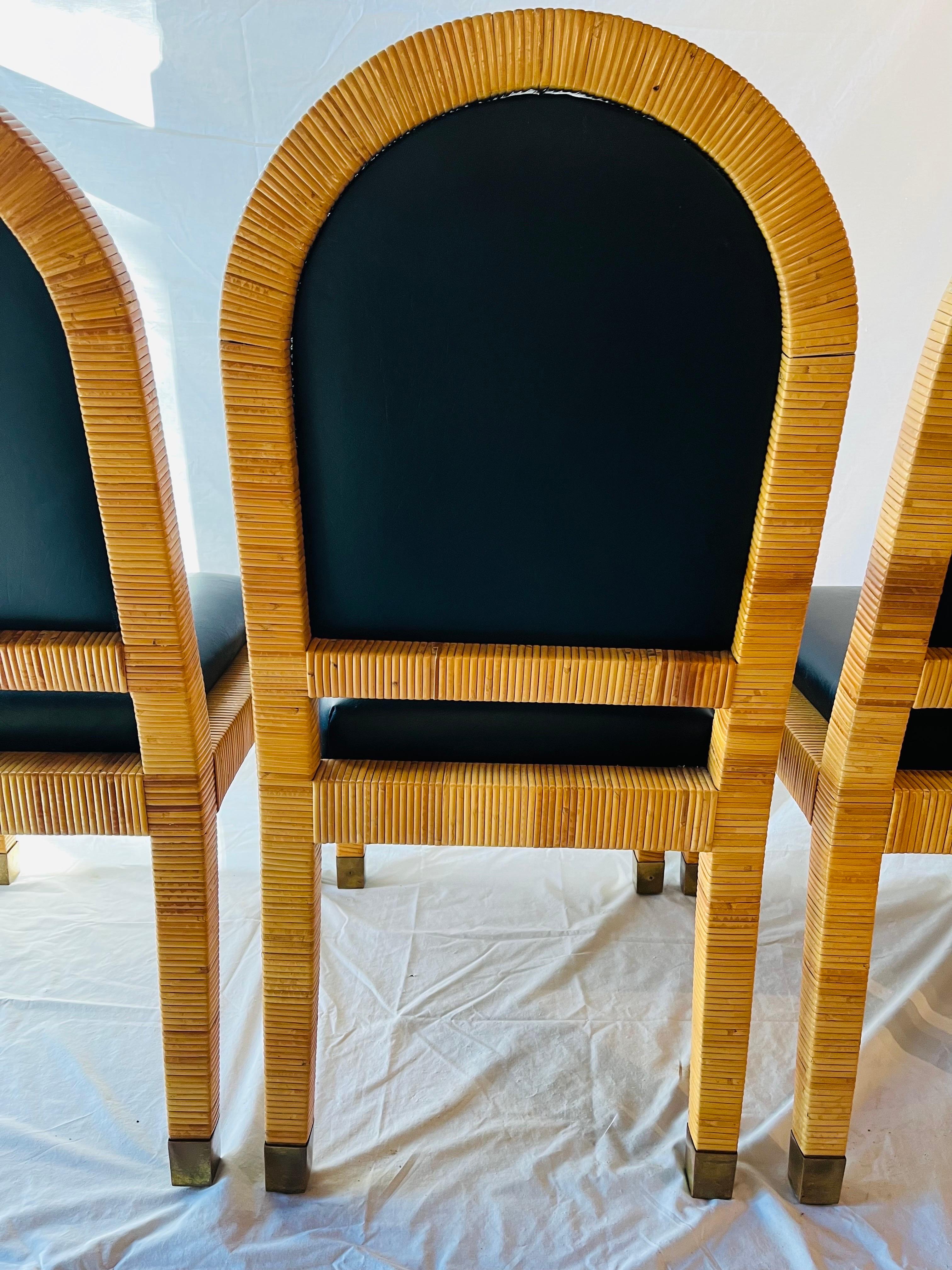 Bielecky Brothers Vintage Rattan Wrapped and Upholstery Set Four Dining Chairs (Quatre chaises de salle à manger) 1
