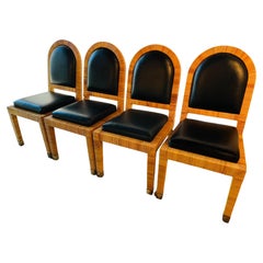 Bielecky Brothers Vintage-Esszimmerstühle mit Rattan umwickelt und gepolstert, vier Esszimmerstühle