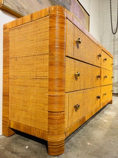 Bielecky Brothers Vintage Wrapped Rattan and Cane Six Drawer Chest or Cabinet