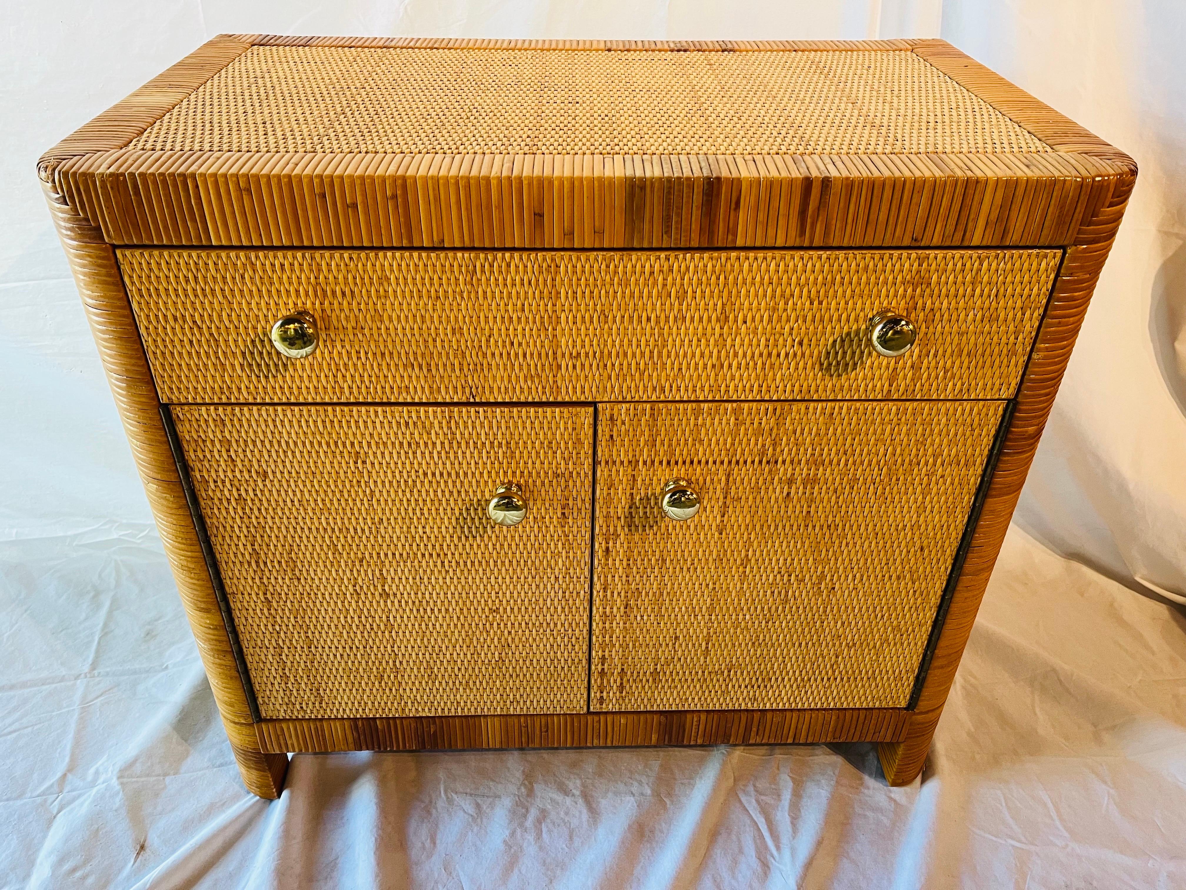 Bielecky Brothers Vintage Wrapped Rattan and Cane Two Door One Drawer Cabinet For Sale 4