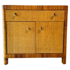 Bielecky Brothers Vintage Wrapped Rattan and Cane Two Door One Drawer Cabinet