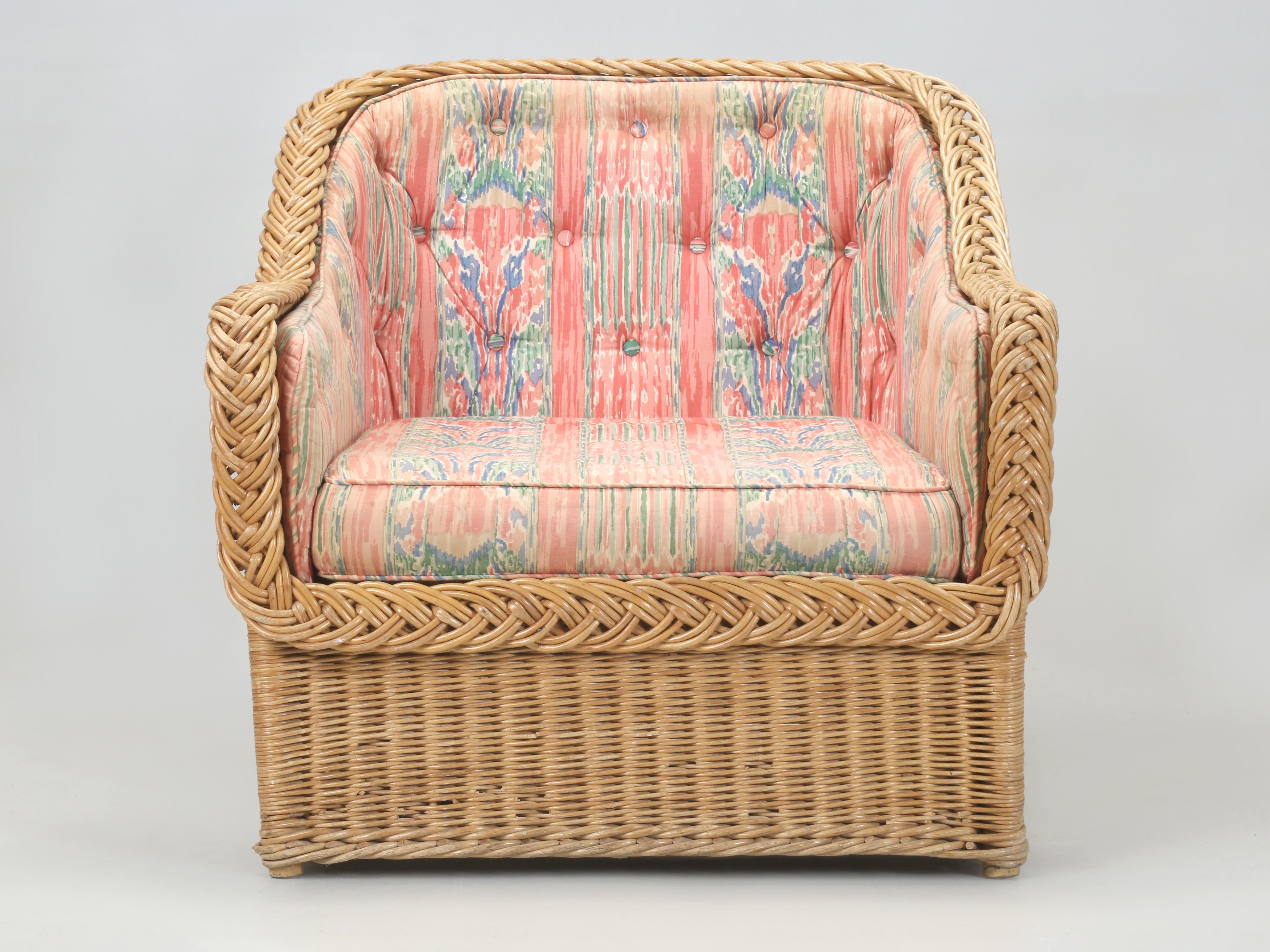 Bielecky Brothers Wicker Suite Sofa, Love Chair, Ottomane, Paar Stühle aus Korbweide, hergestellt in NY im Angebot 7