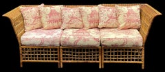 Bielecky Style Wicker Conversion Sofa - 2 Chairs & Ottoman W/ Chinoiserie Toile