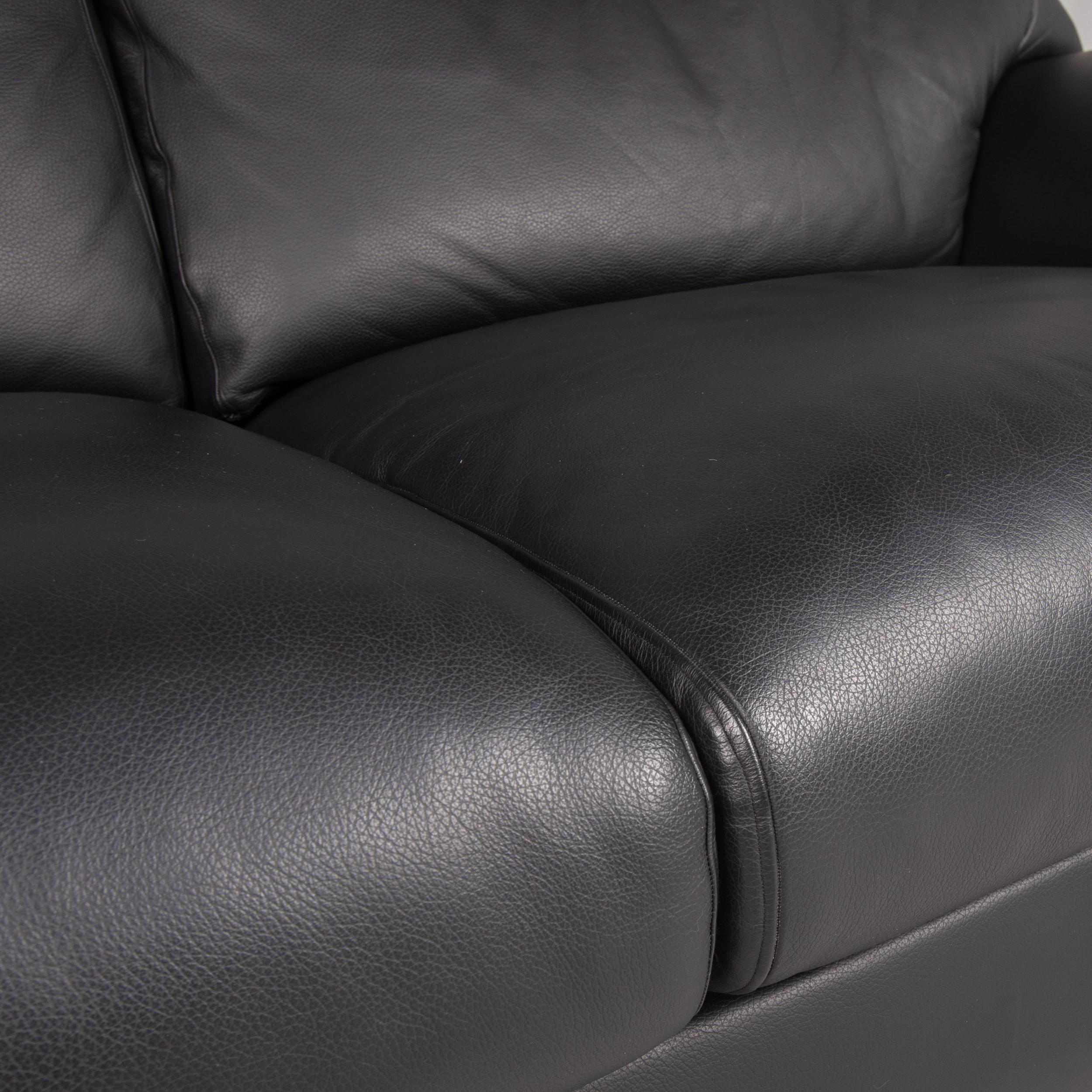 Modern Bielefelder Werkstätten Leather Sofa Black Two-Seater Couch