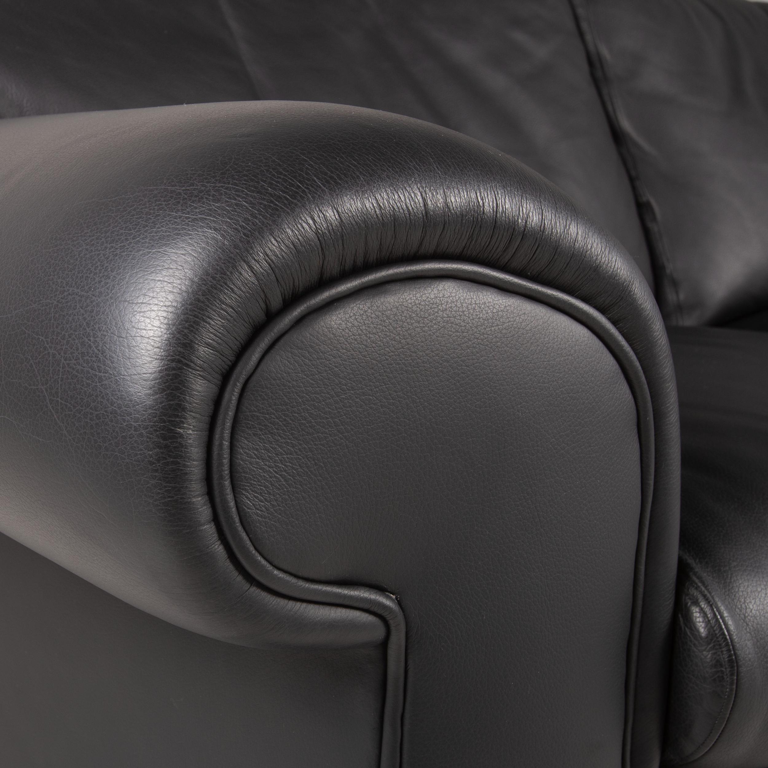 European Bielefelder Werkstätten Leather Sofa Black Two-Seater Couch
