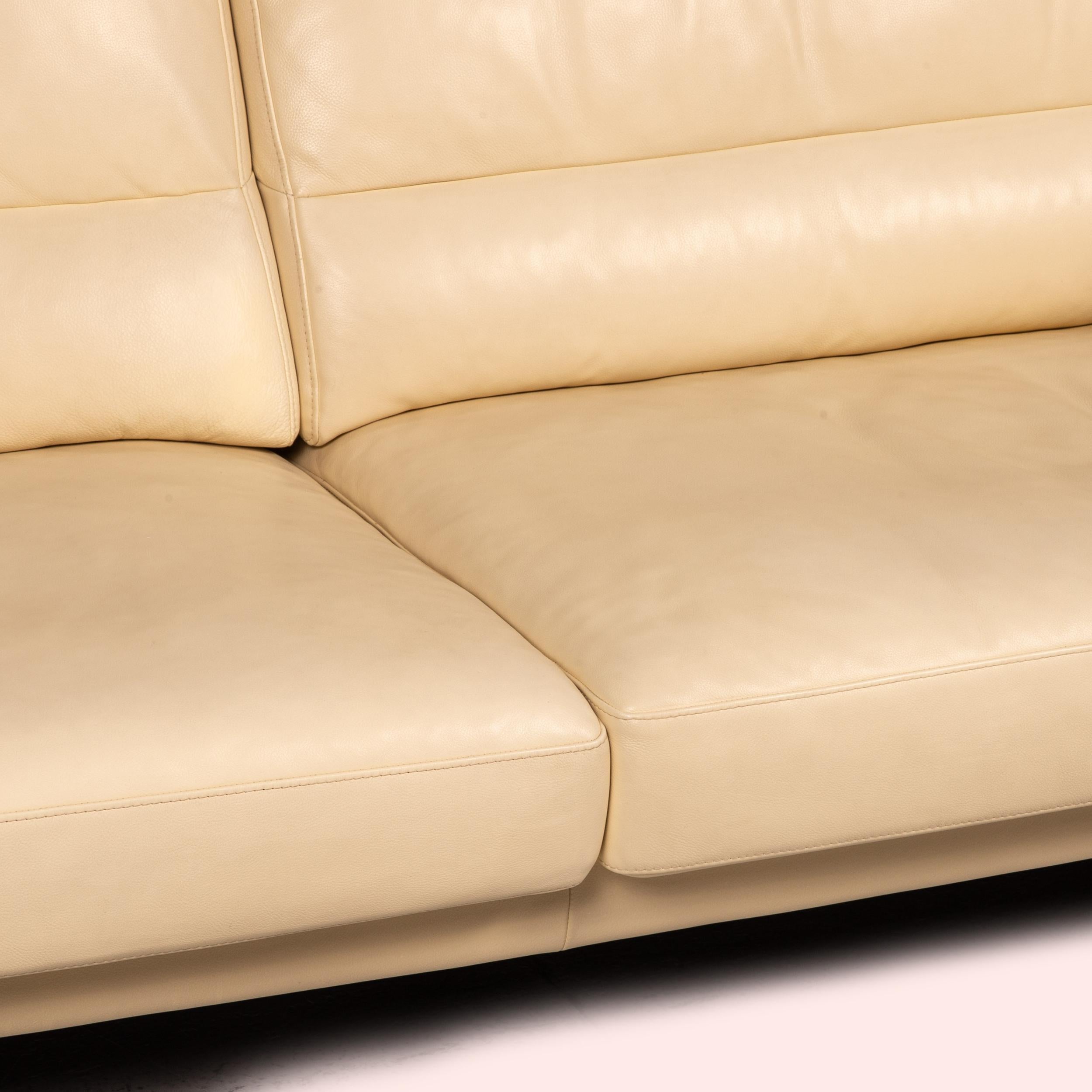 Modern Bielefelder Werkstätten Leather Sofa Cream Three-Seater Couch For Sale
