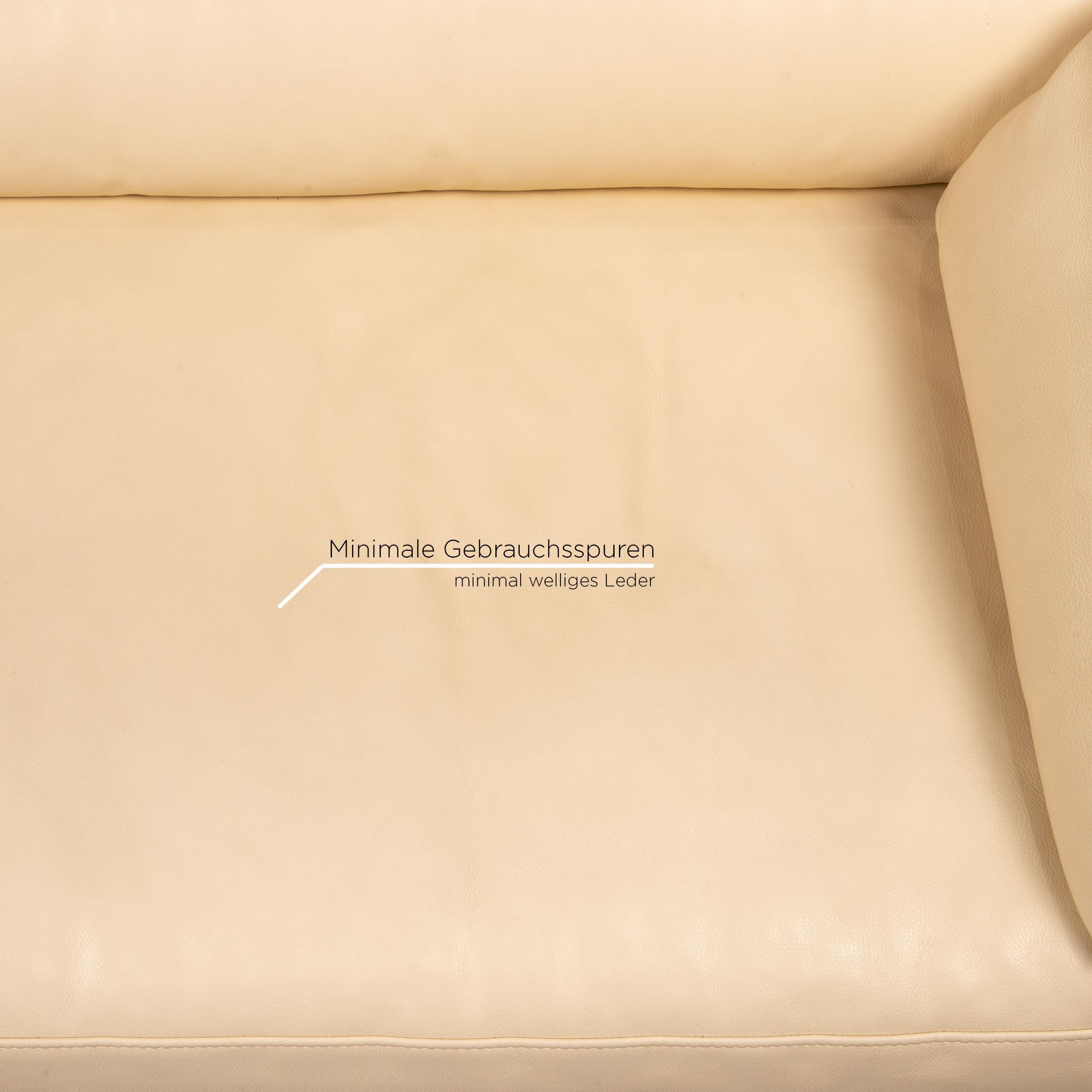 Unknown Bielefelder Werkstätten Leather Sofa Cream Three-Seater Couch For Sale