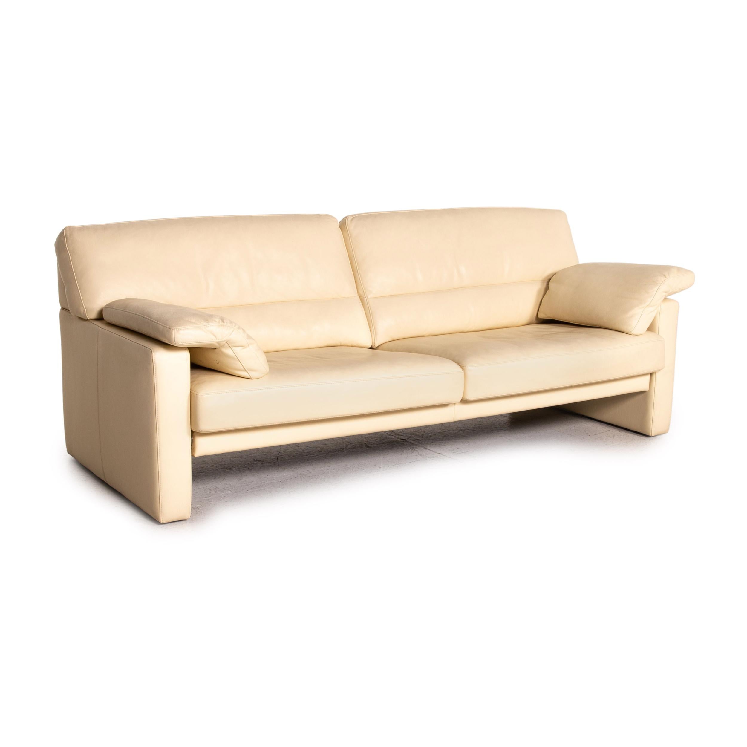 Contemporary Bielefelder Werkstätten Leather Sofa Cream Three-Seater Couch For Sale