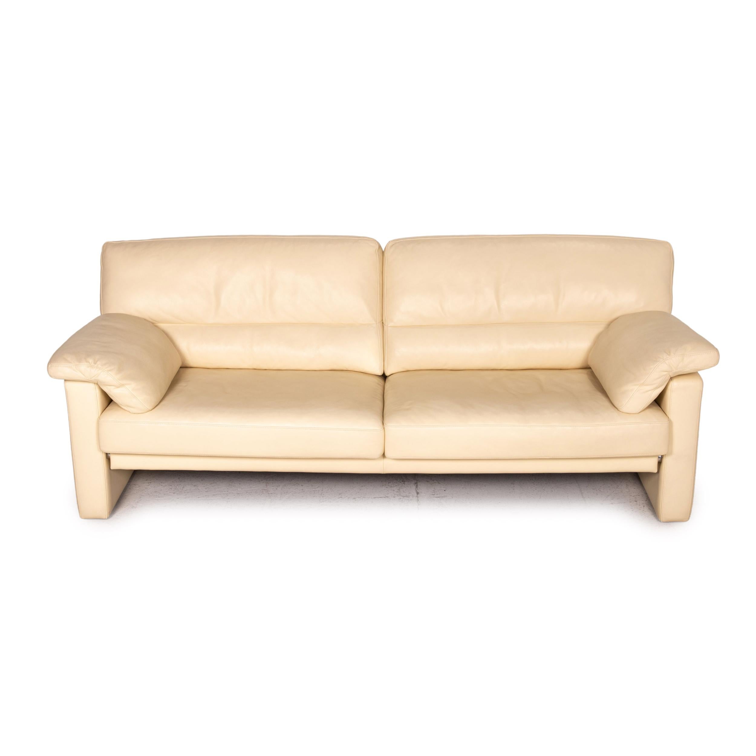 Bielefelder Werkstätten Leather Sofa Cream Three-Seater Couch For Sale 1