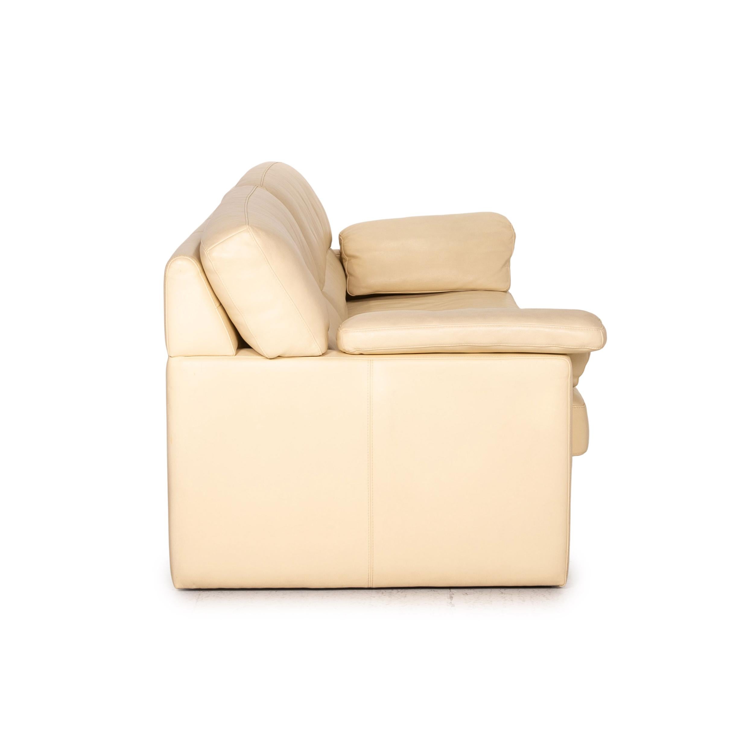Bielefelder Werkstätten Leather Sofa Cream Three-Seater Couch For Sale 2
