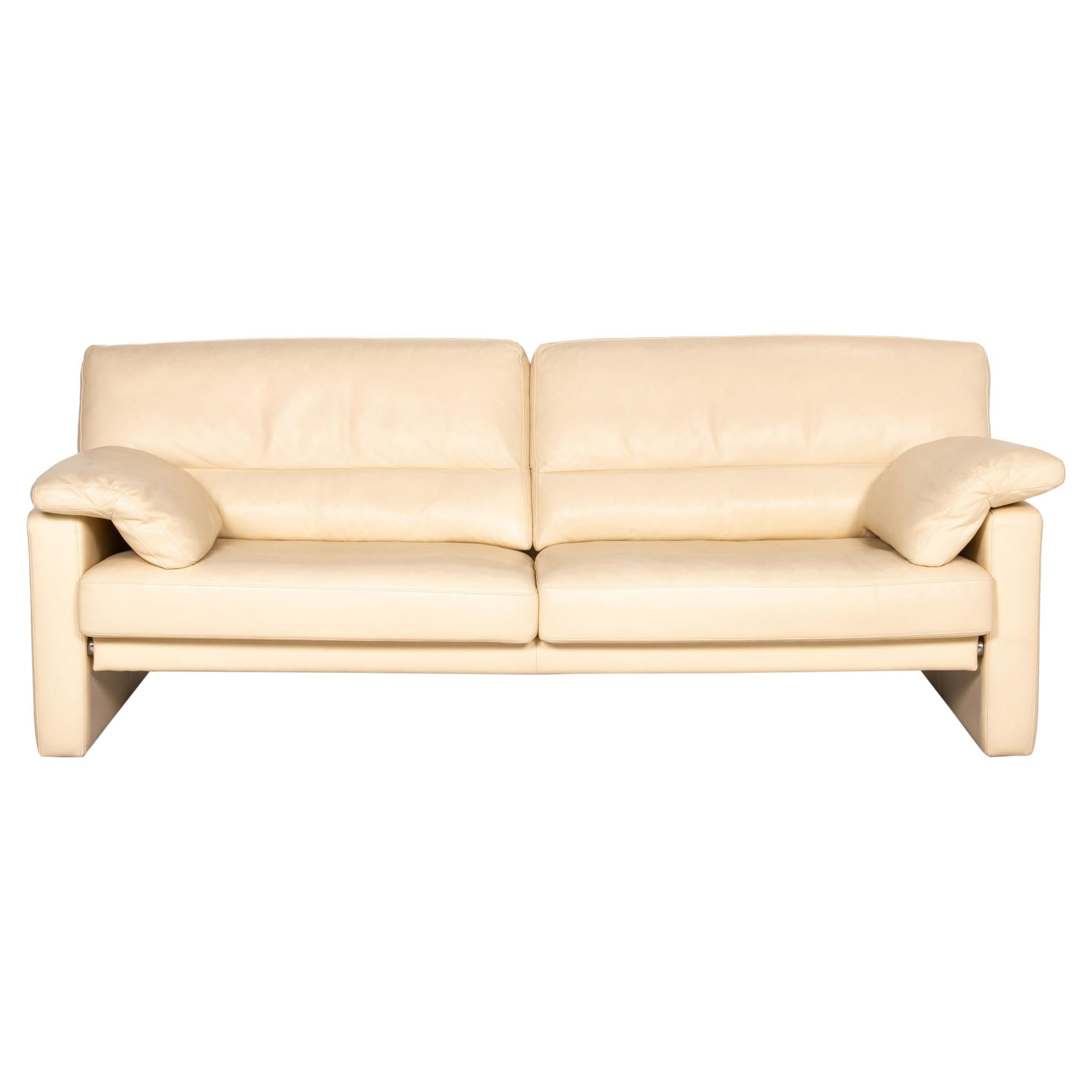 Bielefelder Werkstätten Leather Sofa Cream Three-Seater Couch For Sale