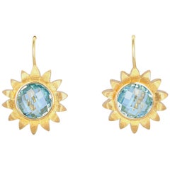 Bielka 18 Karat Yellow Gold Flower Blue Topaz Earrings