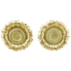 Bielka 18 Karat Gelbgold Große Sonnenblumen-Ohrringe Clip-On