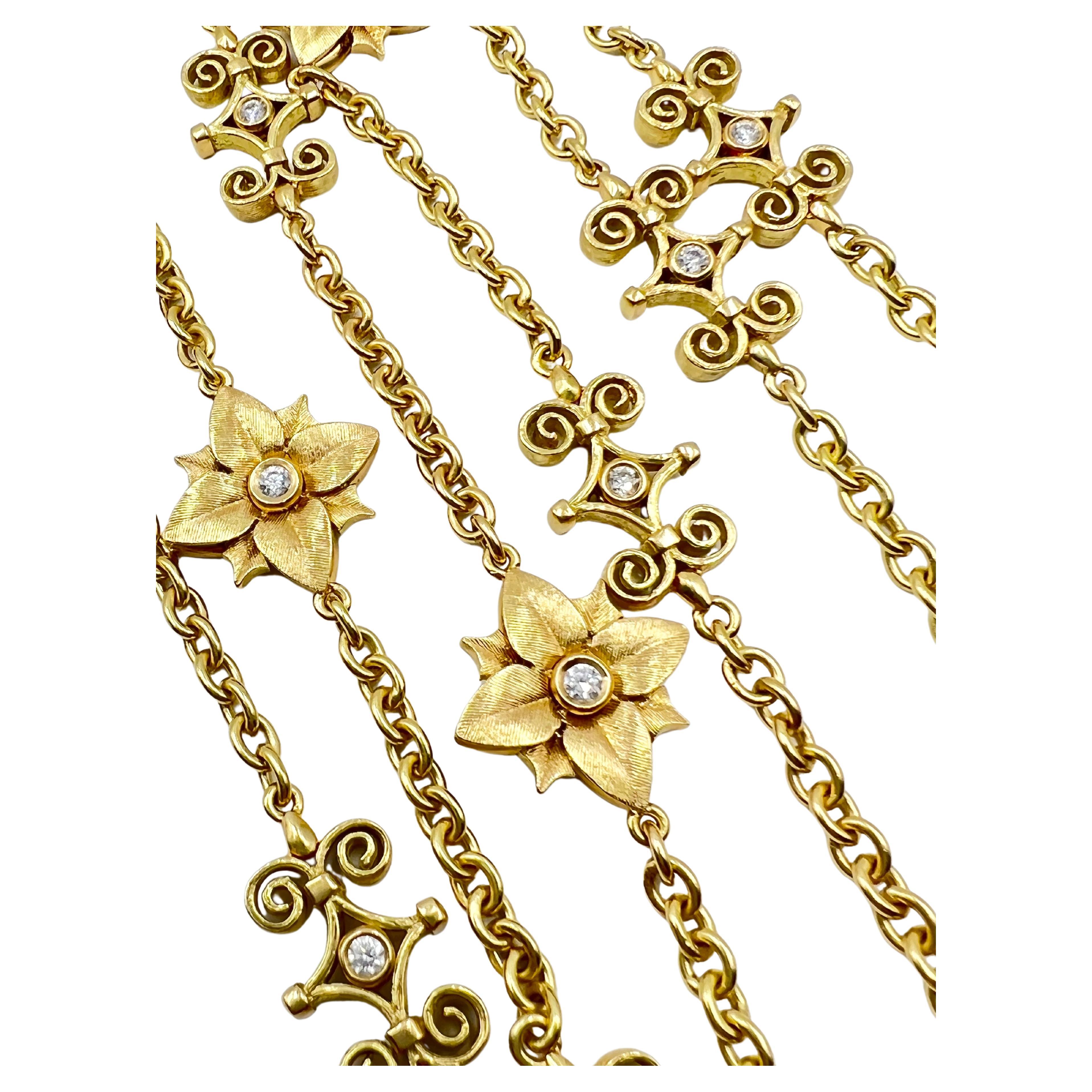 Bielka Filigrane Kette Halskette, 18 Karat Gold Diamant Blume (Moderne)