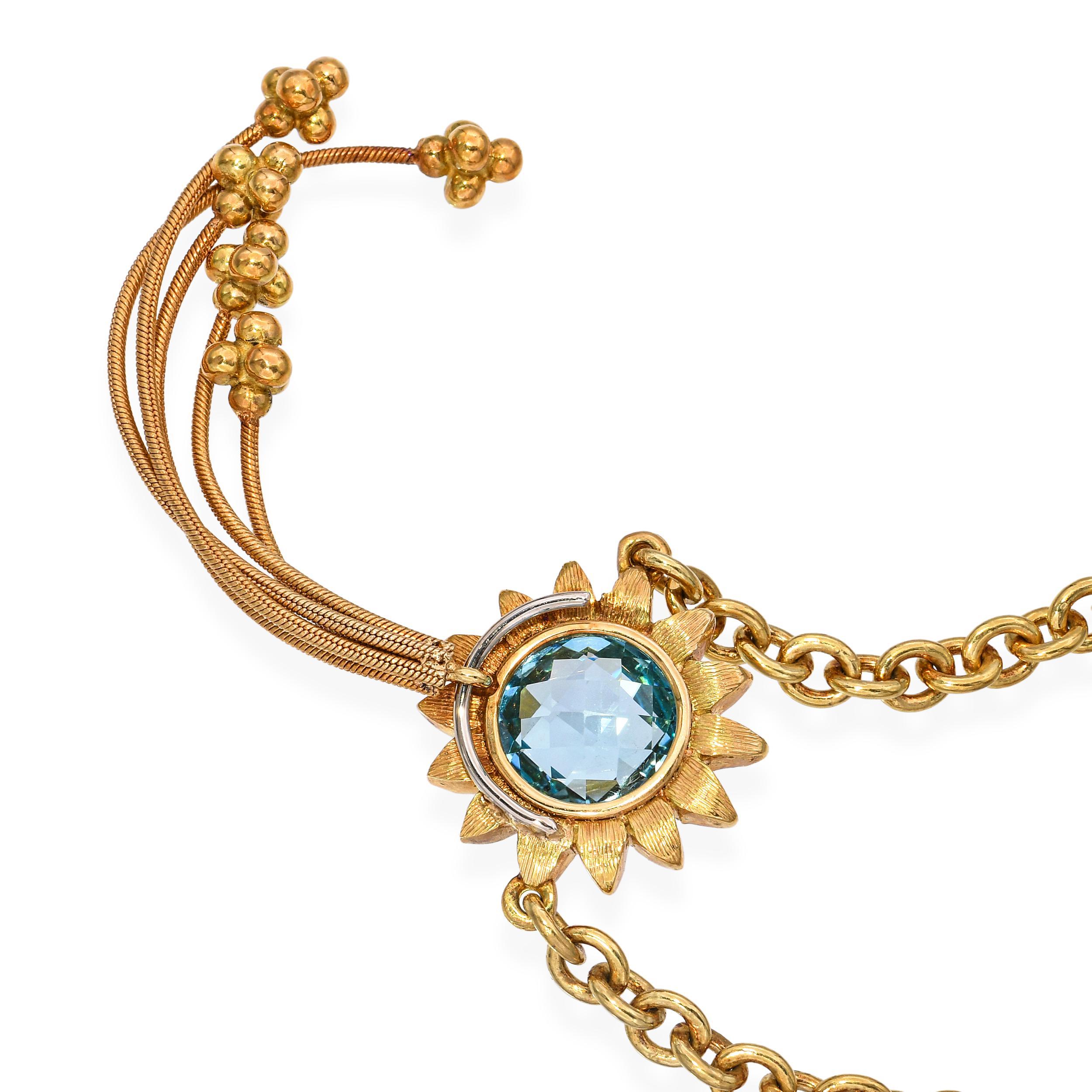 Bielka Collier tournesol en or jaune 18 carats et topaze bleue Pour femmes en vente