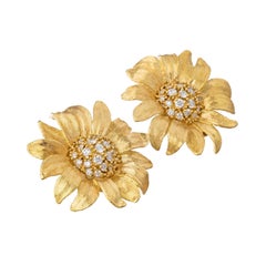 Bielka 18k Yellow Gold Diamond Large Sunflower Earrings