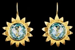 Bielka 18 Karat Yellow Gold Flower Blue Topaz Earrings