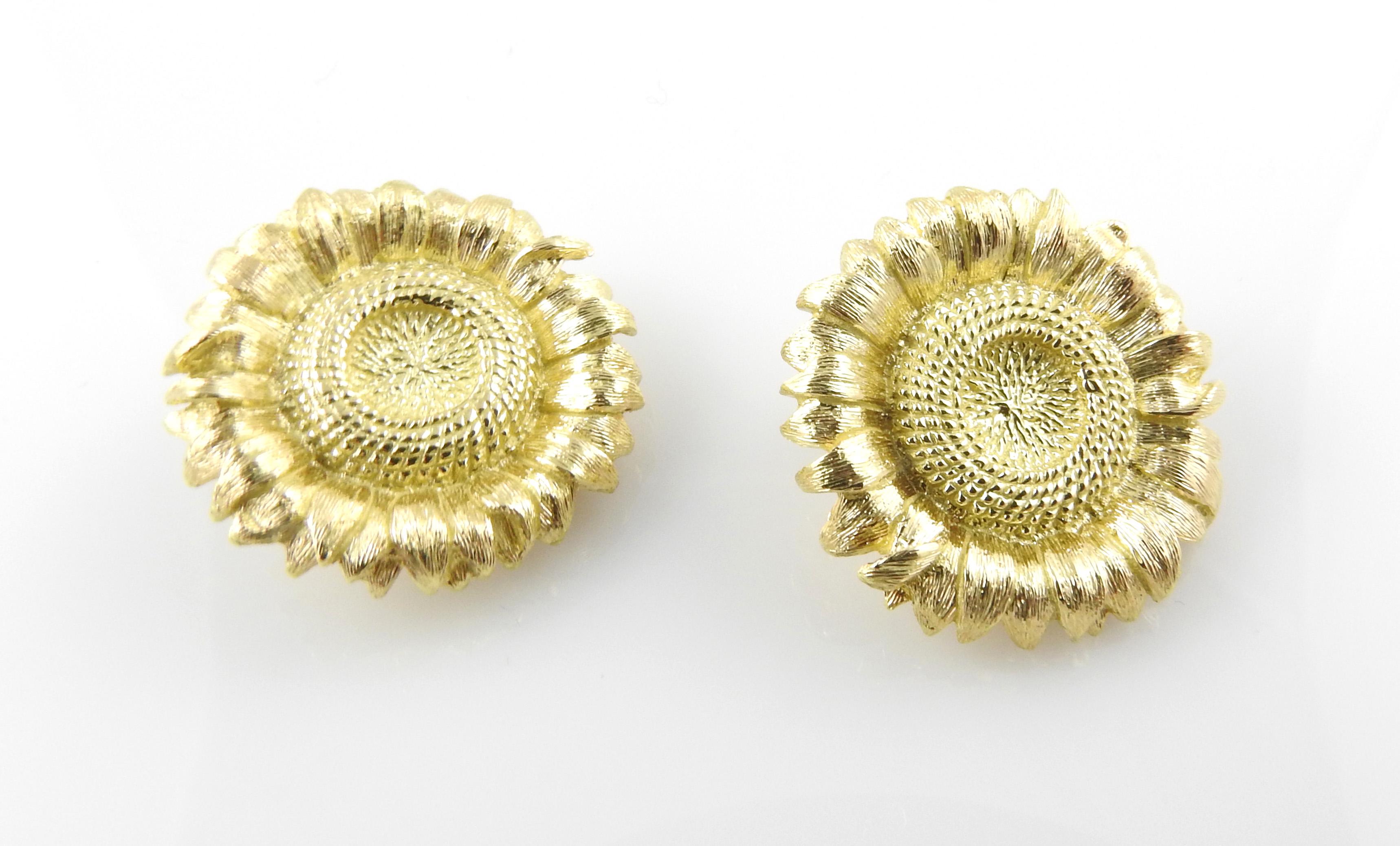 Bielka 18 Karat Yellow Gold Large Sunflower Earrings Clip-On 6