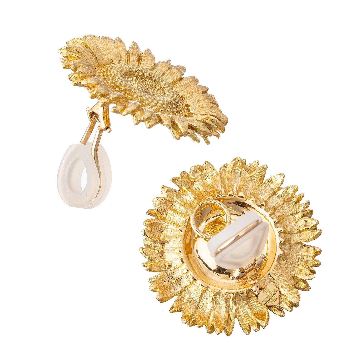 Bielka 18k Yellow Gold Large Sunflower Earrings In condizioni ottime in vendita a Palm Beach, FL