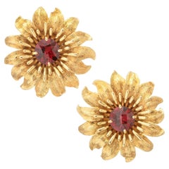 Bielka 18k Yellow Gold Rhodolite Garnet Flower Earrings