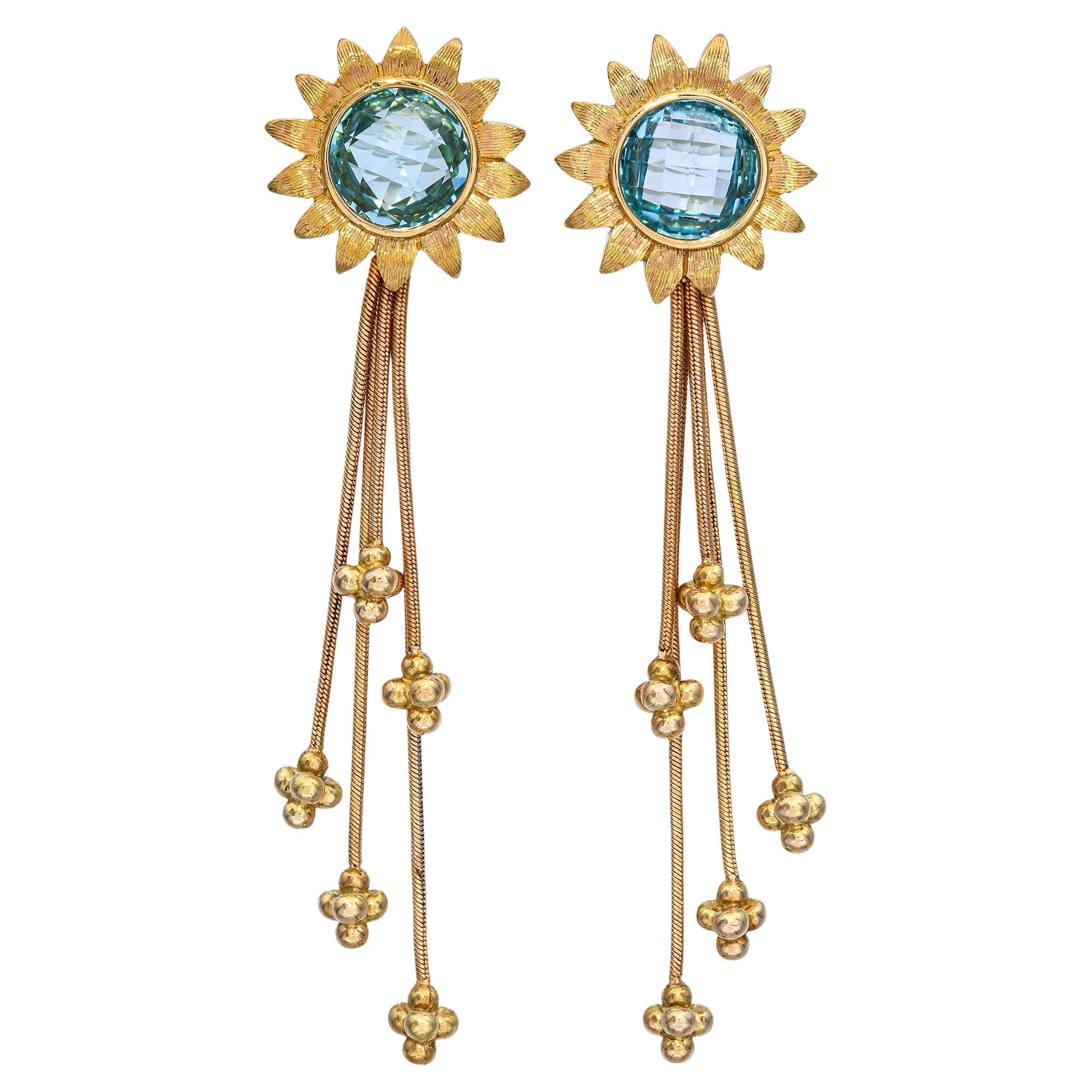 Bielka Boucles d'oreilles en or jaune 18 carats avec fleur de topaze en vente