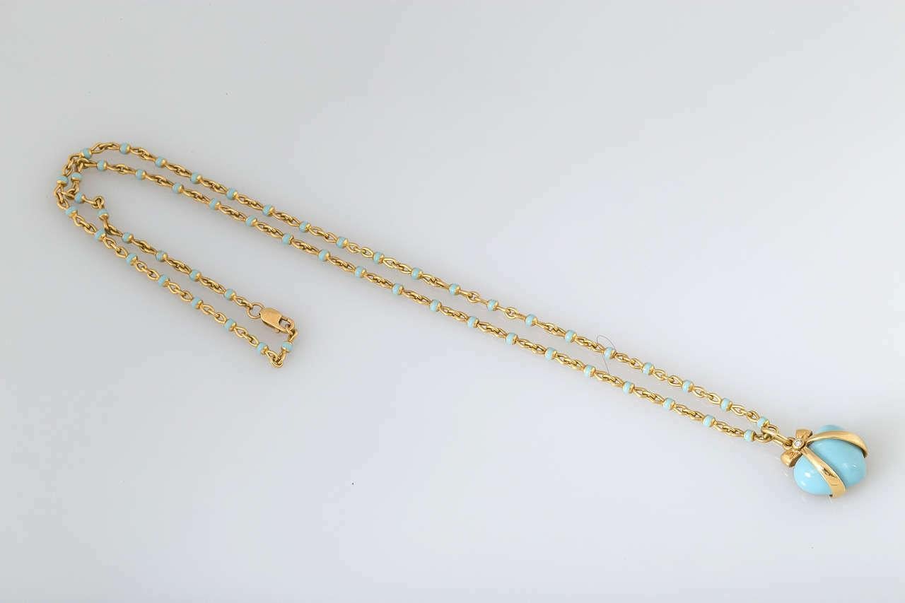 Modern Bielka 18 Karat Gold and Turquoise Enamel Heart Pendant on Chain with Diamonds