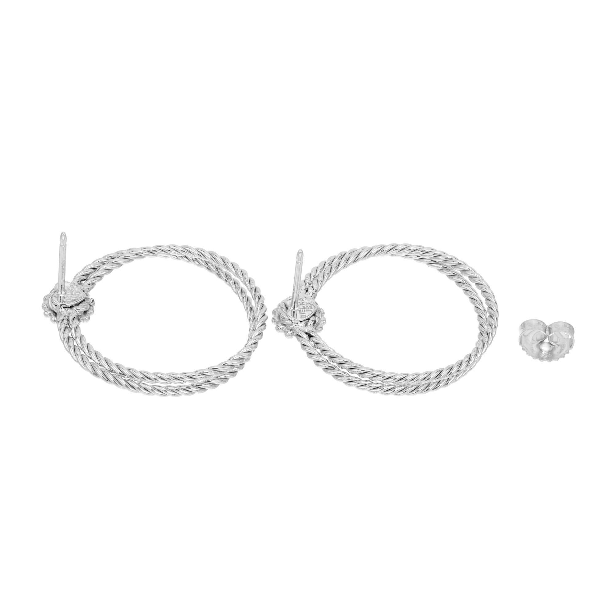 Bielka .30 Carat Diamond Twisted Wire Gold Hoop Earrings In Excellent Condition For Sale In Stamford, CT