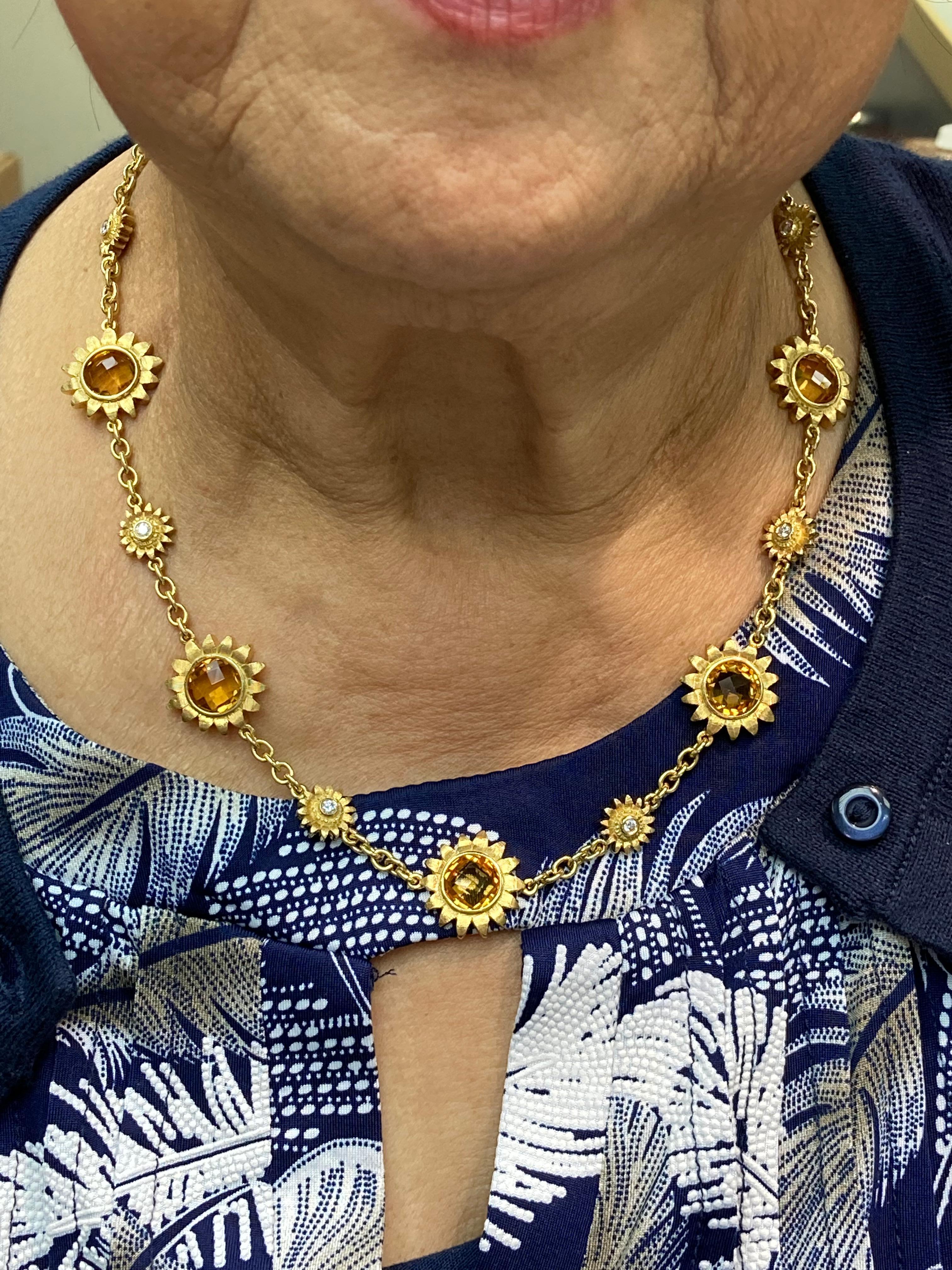 Bielka Collar Eslabón Girasol Oro Amarillo Diamante Citrino Corte redondo