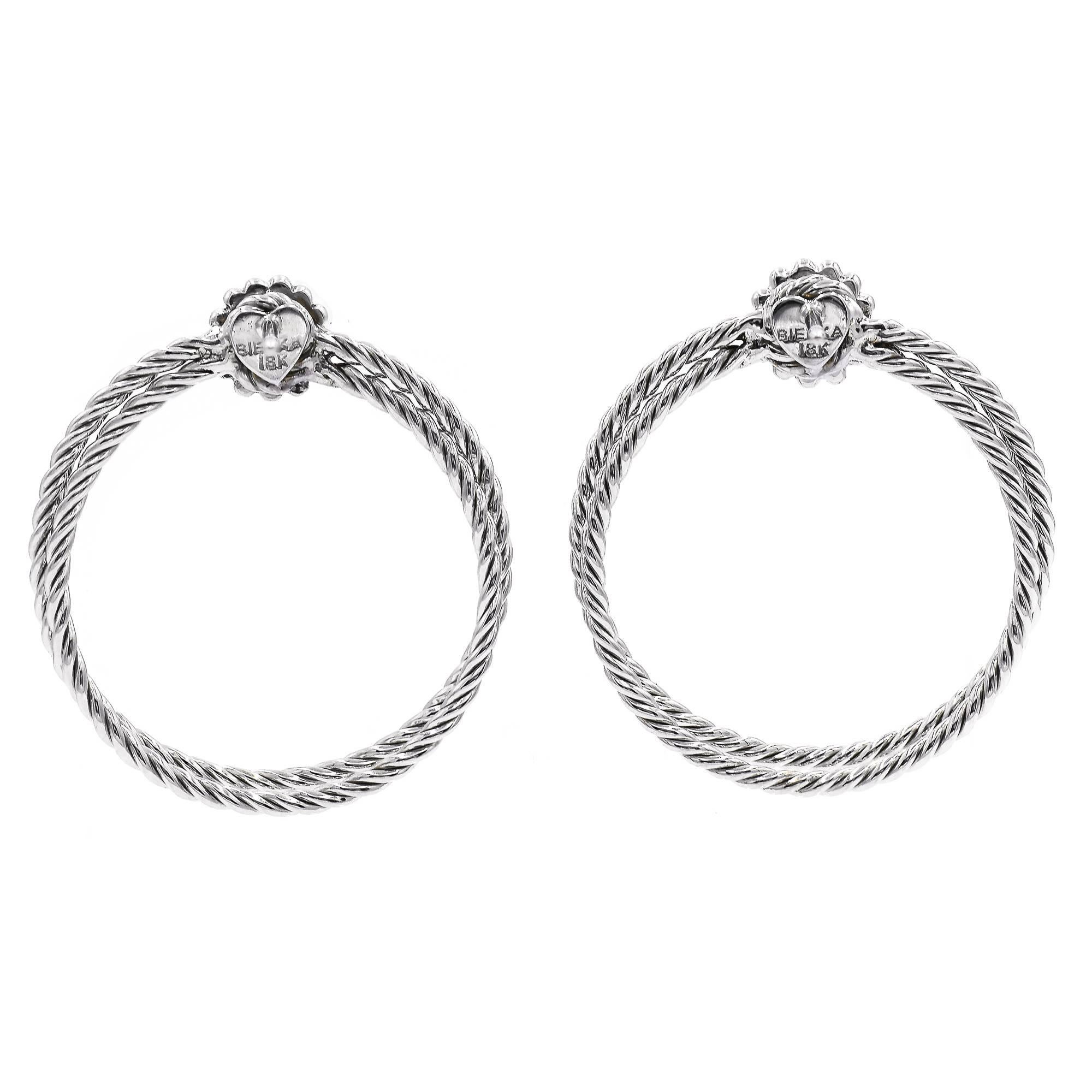 Round Cut Bielka Diamond Twisted Wire Gold Hoop Earrings For Sale