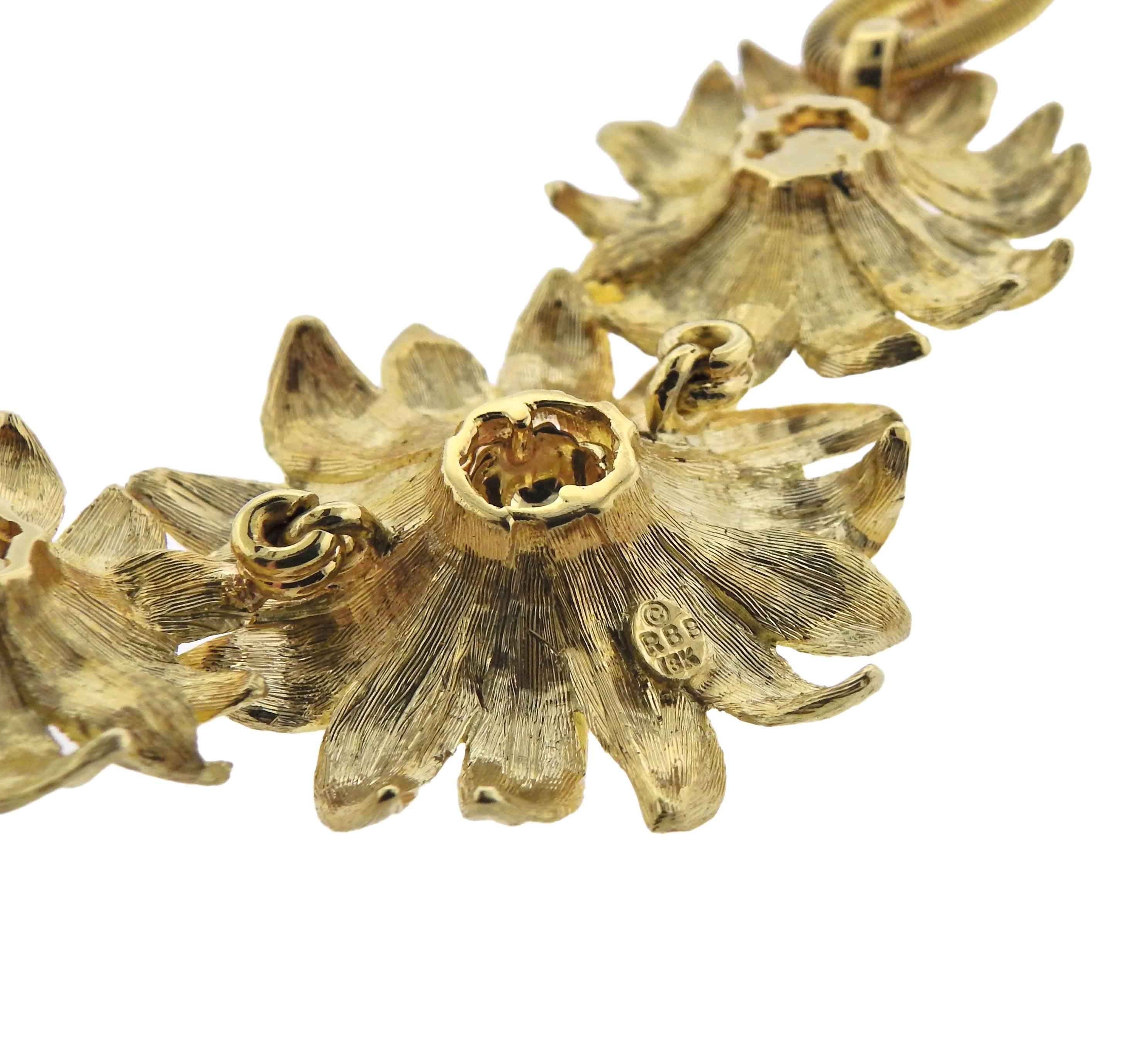 Bielka Gold Sunflower Pendant Necklace In Excellent Condition In Lambertville, NJ