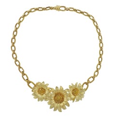 Vintage Bielka Gold Sunflower Pendant Necklace