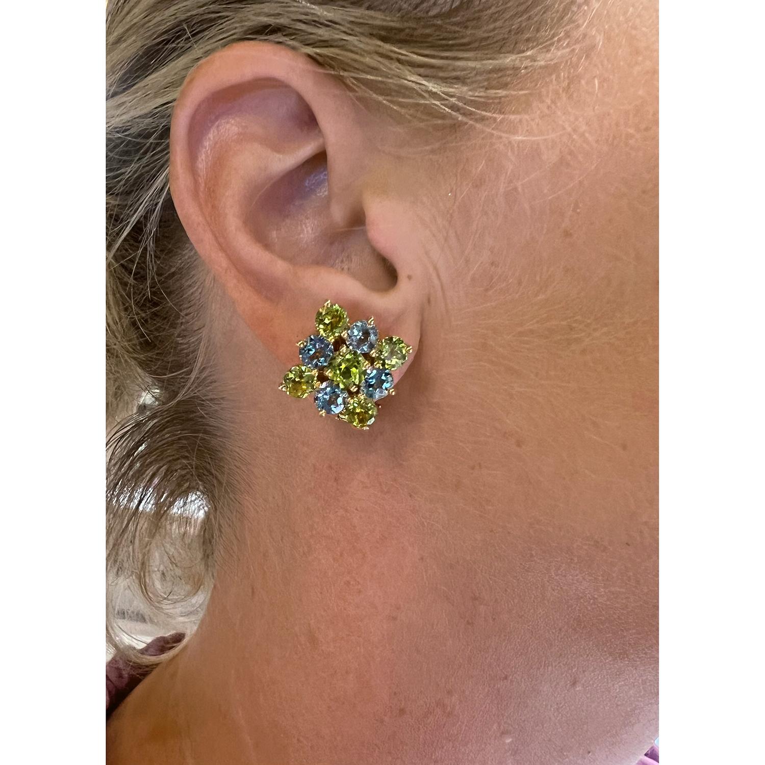 Women's or Men's Bielka Peridot Blue Topaz Checkerboard Earrings For Sale