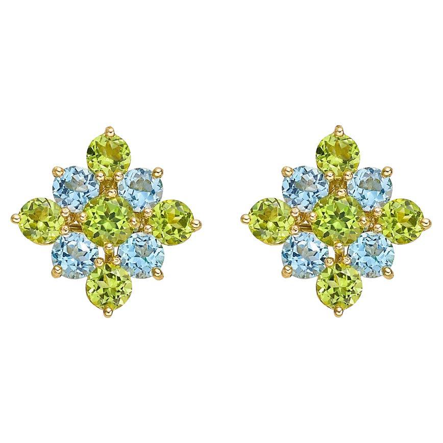 Bielka Peridot Blue Topaz Checkerboard Earrings