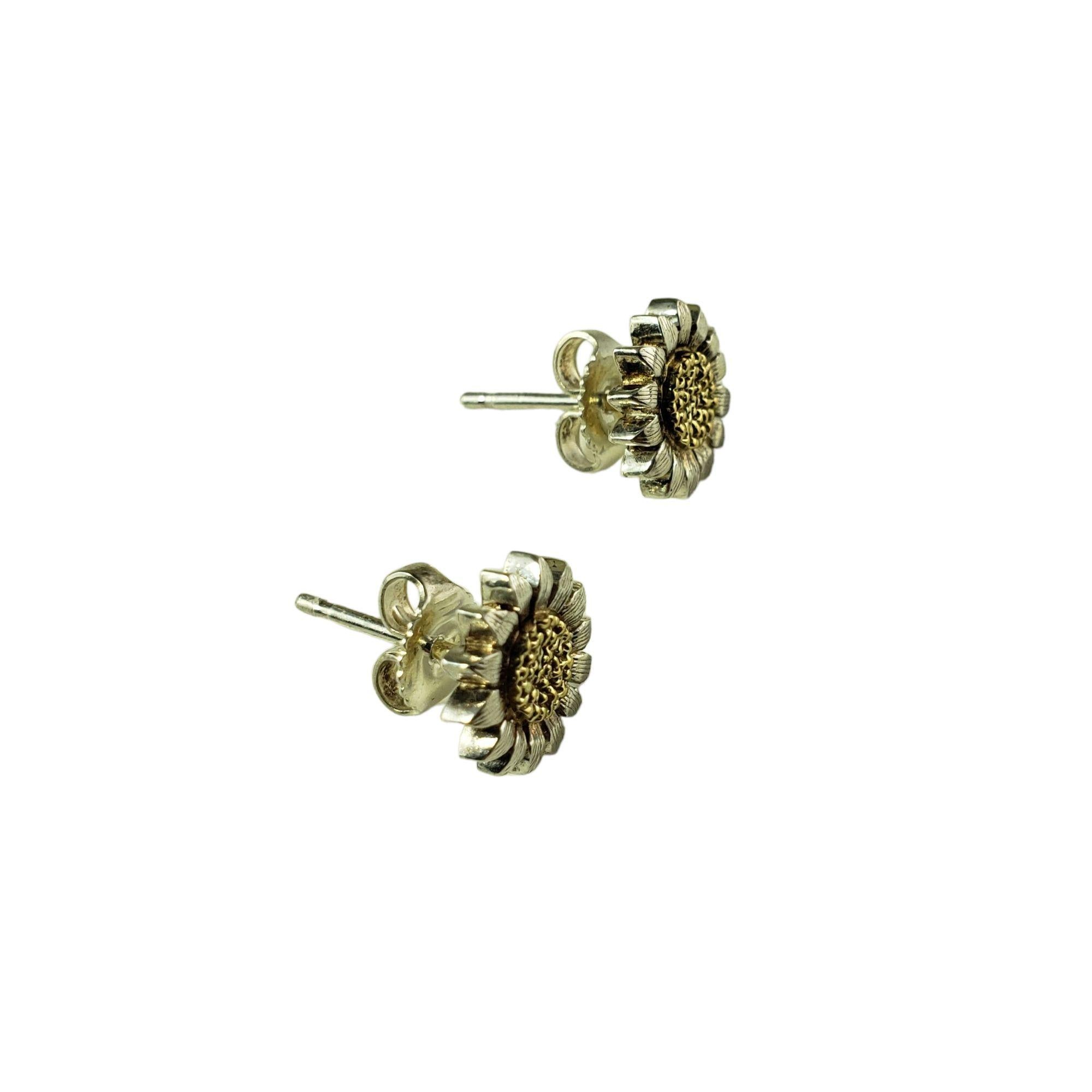 Bielka Sterling Silver and 18K Yellow Gold Sunflower Earrings In Good Condition For Sale In Washington Depot, CT