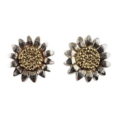 Bielka Boucles d'oreilles tournesol en argent sterling et or jaune 18 carats
