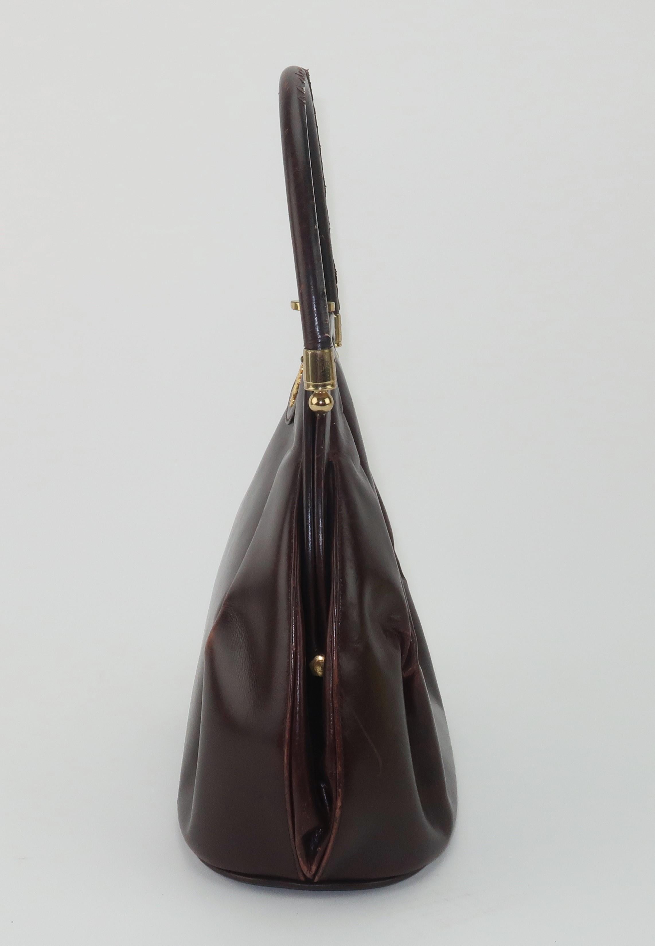Black Bienen Davis Brown Leather Pouch Style Handbag, 1930's