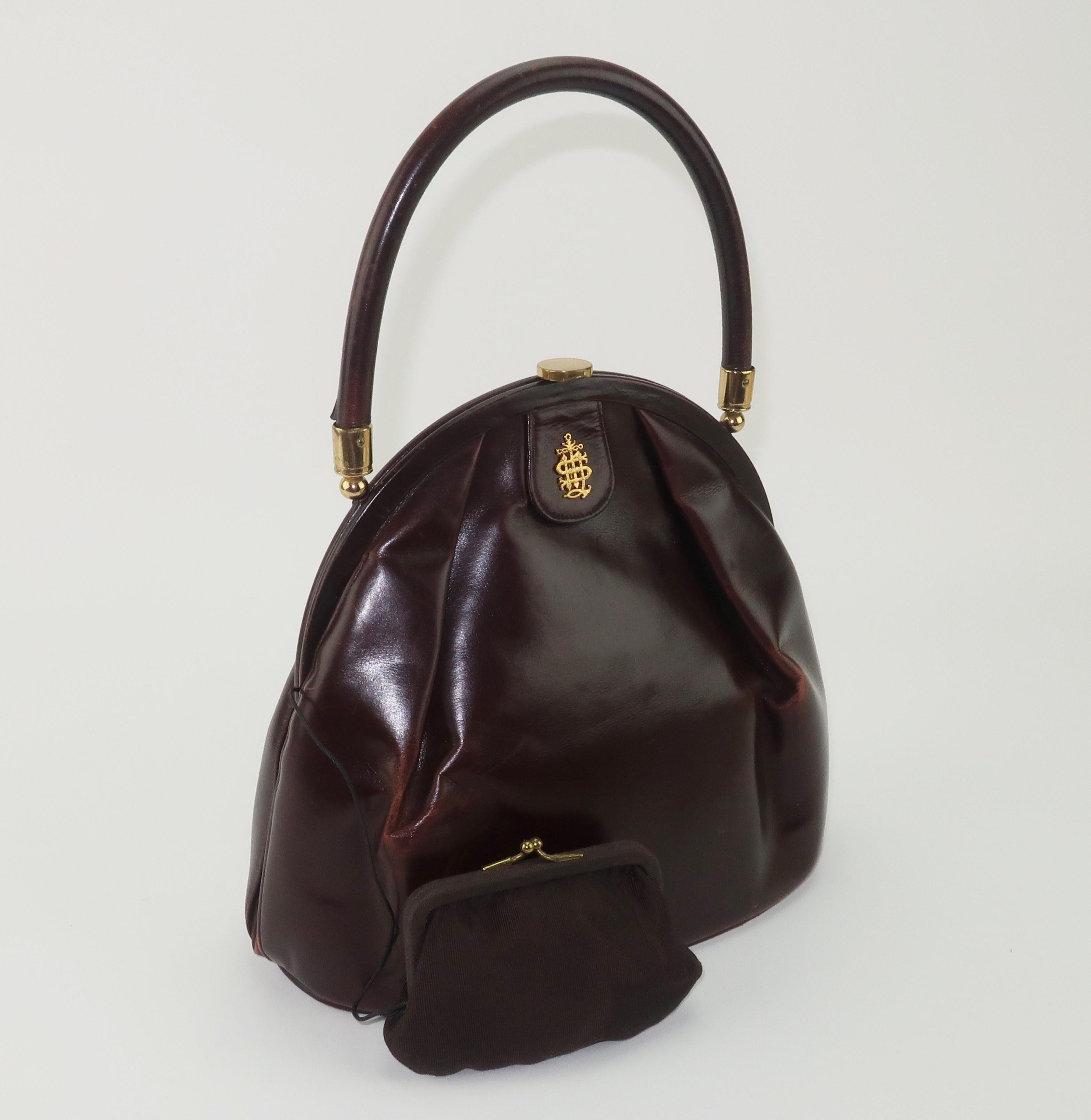Bienen Davis Brown Leather Pouch Style Handbag, 1930's 3