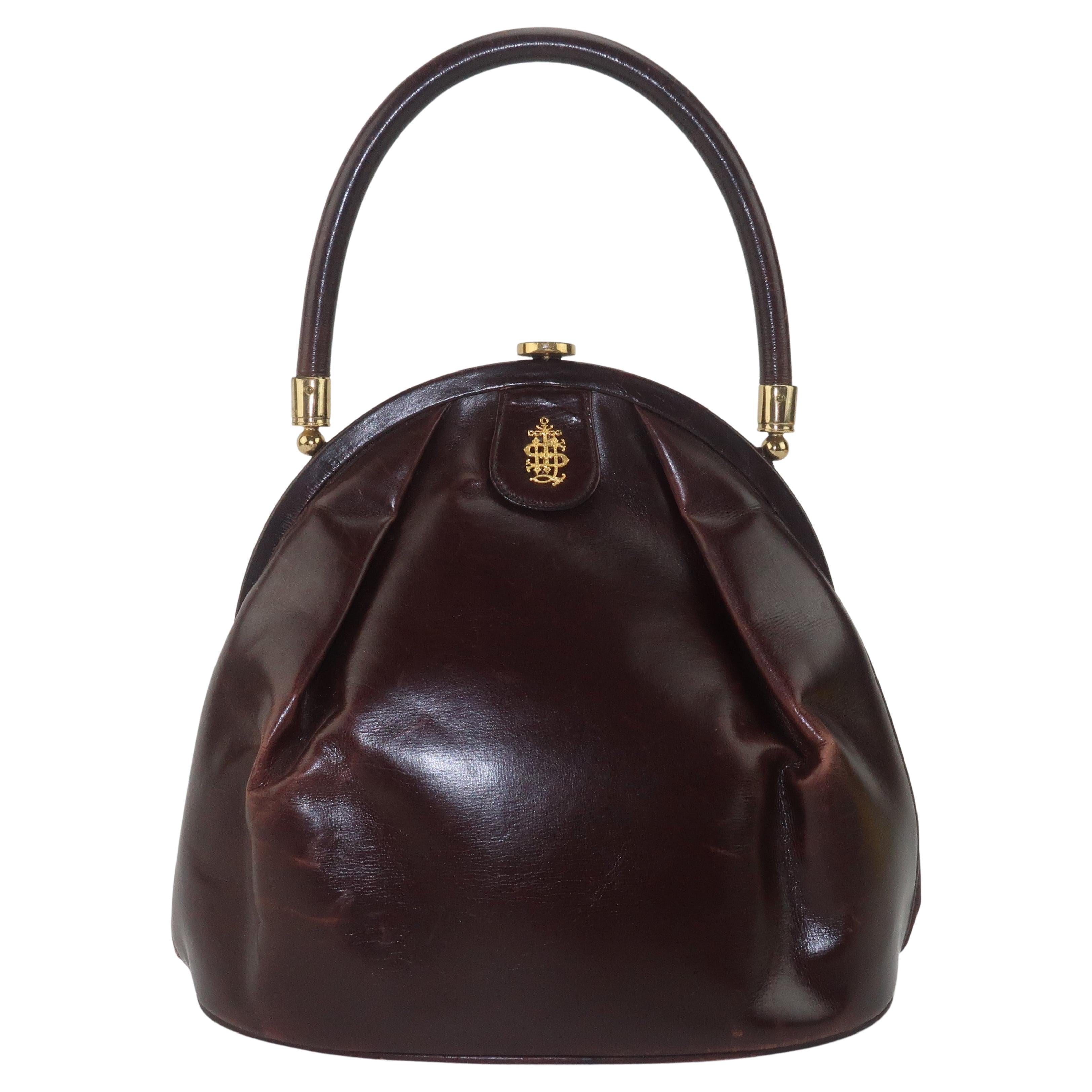 Bienen Davis Brown Leather Pouch Style Handbag, 1930's