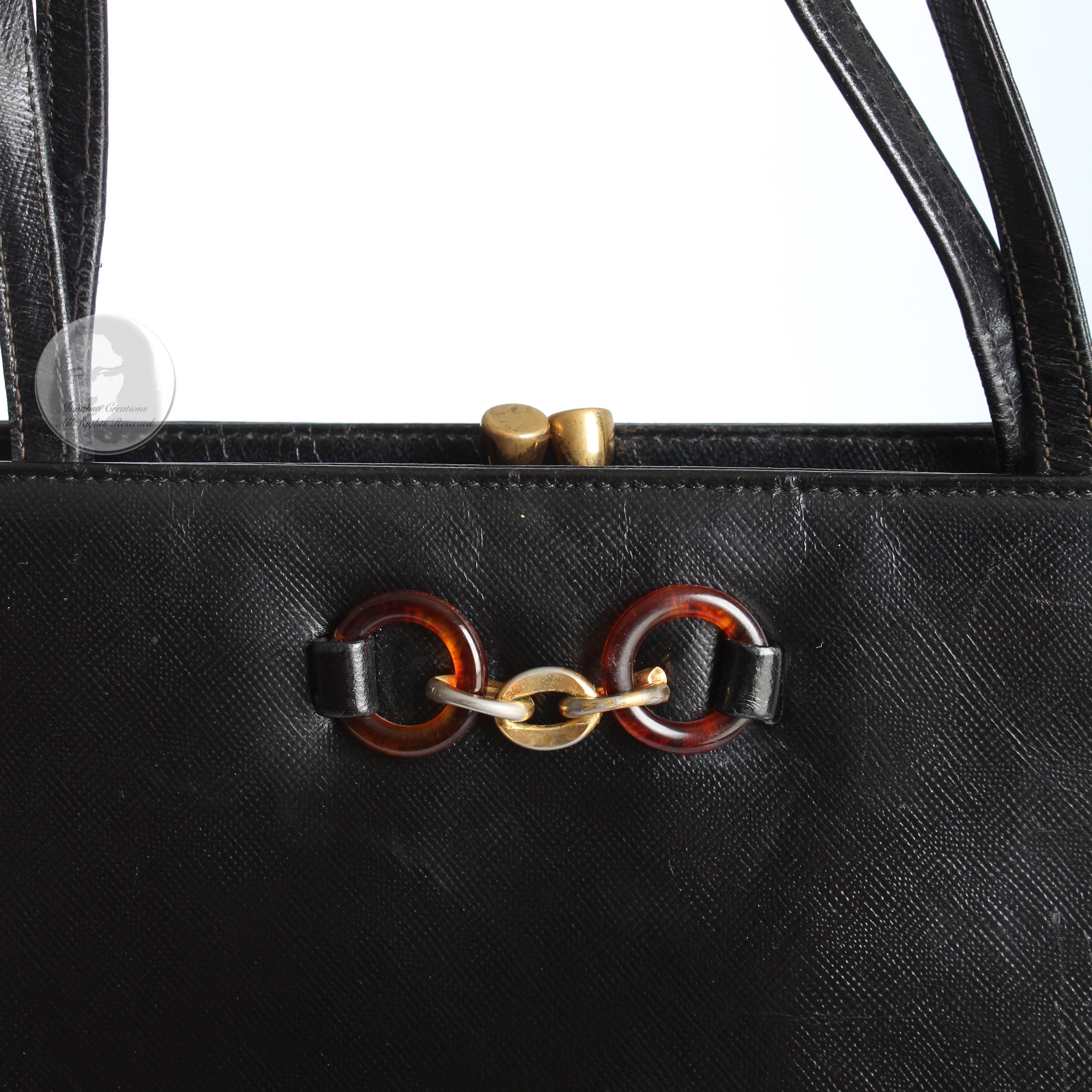 Bienen-Davis Evening Bag Black Saffiano Textured Leather Rare Vintage 1970s 6