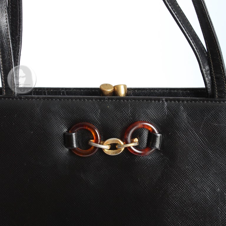 Elegant Bienen Davis vintage blue/black leather handbag from Saks