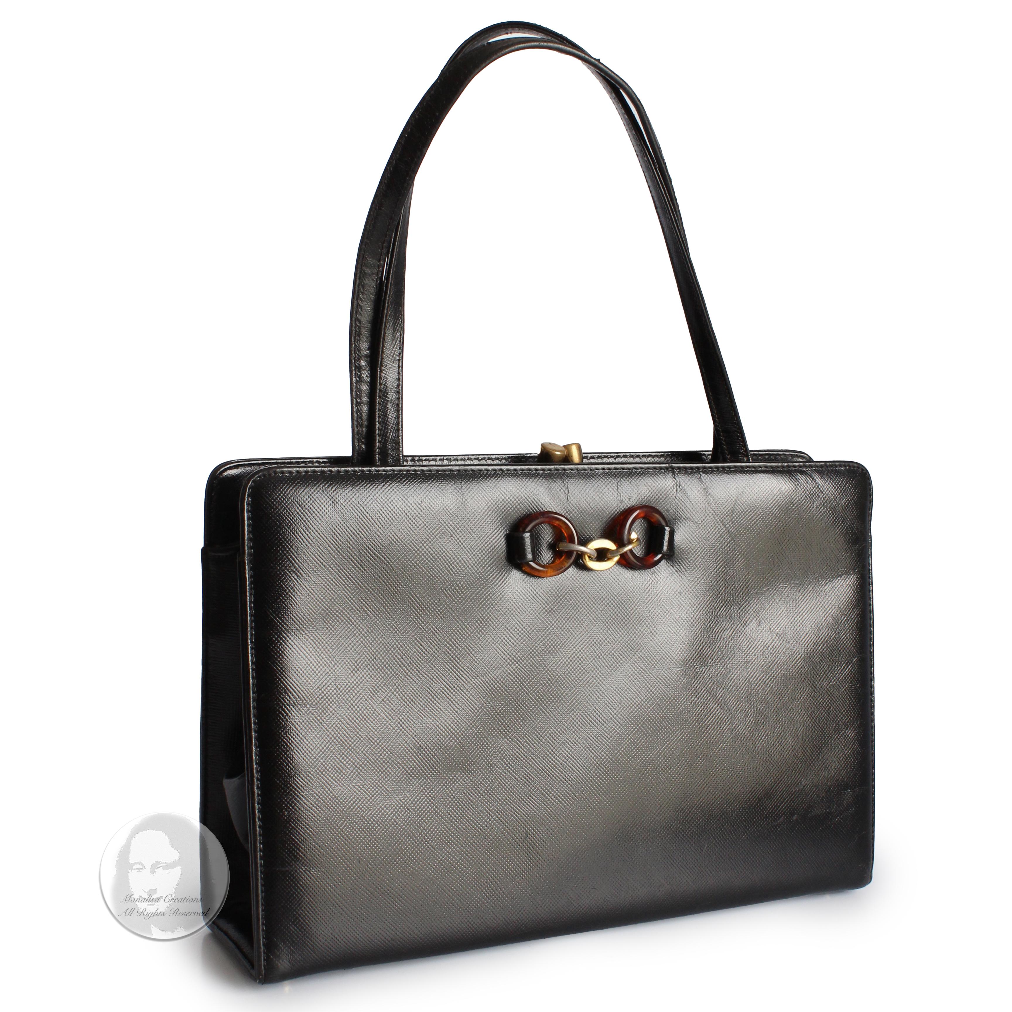 Bienen-Davis Evening Bag Black Saffiano Textured Leather Rare Vintage 1970s In Good Condition In Port Saint Lucie, FL