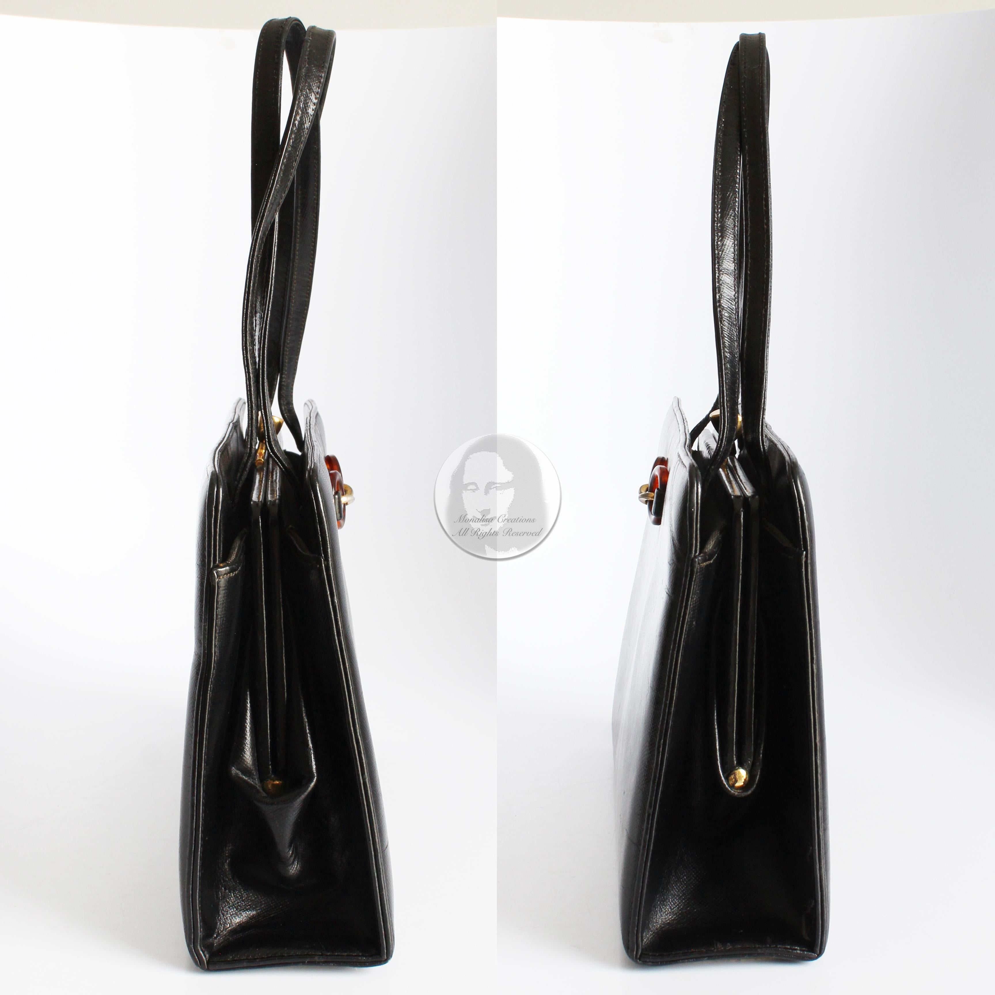 Women's or Men's Bienen-Davis Evening Bag Black Saffiano Textured Leather Rare Vintage 1970s For Sale