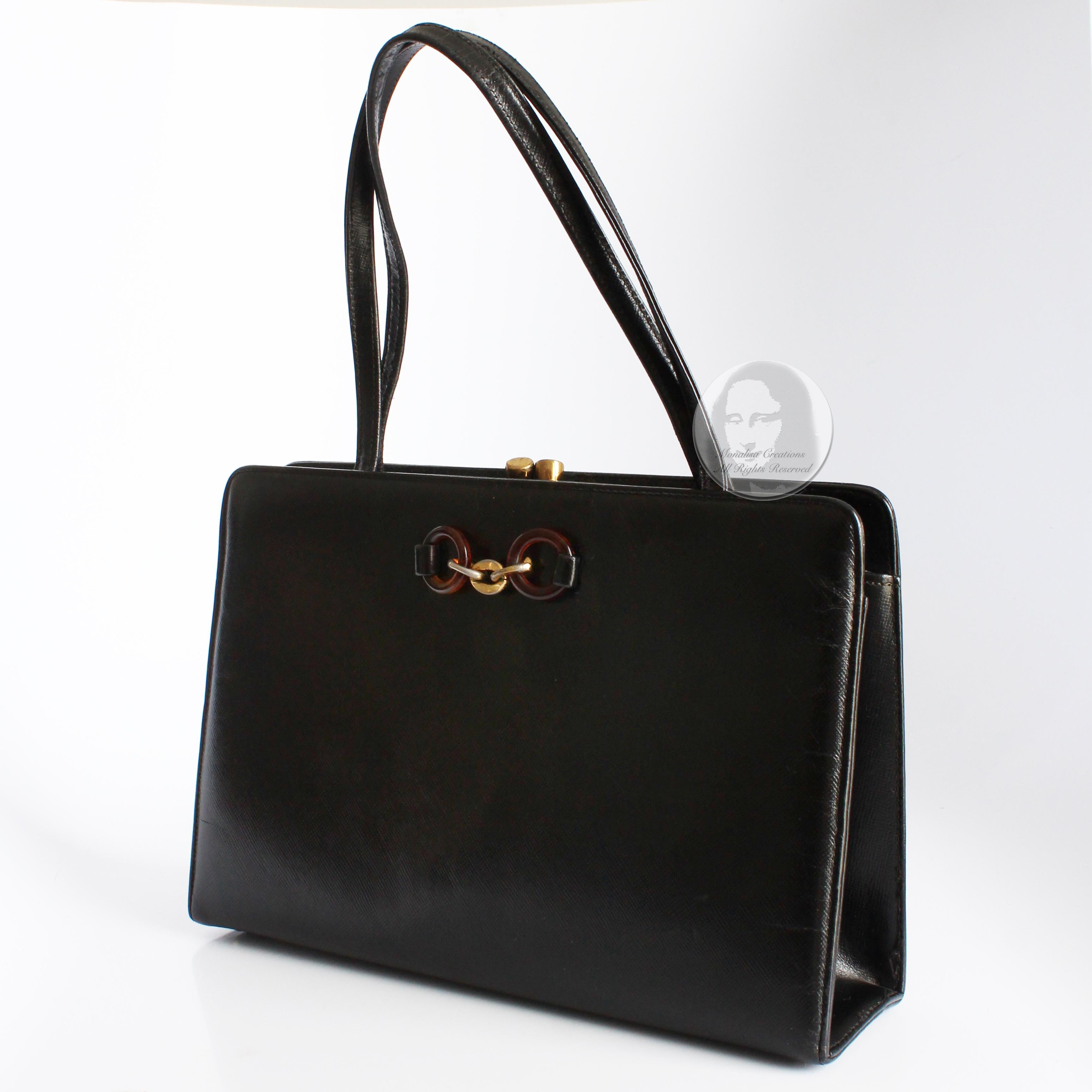Bienen-Davis Evening Bag Black Saffiano Textured Leather Rare Vintage 1970s 2