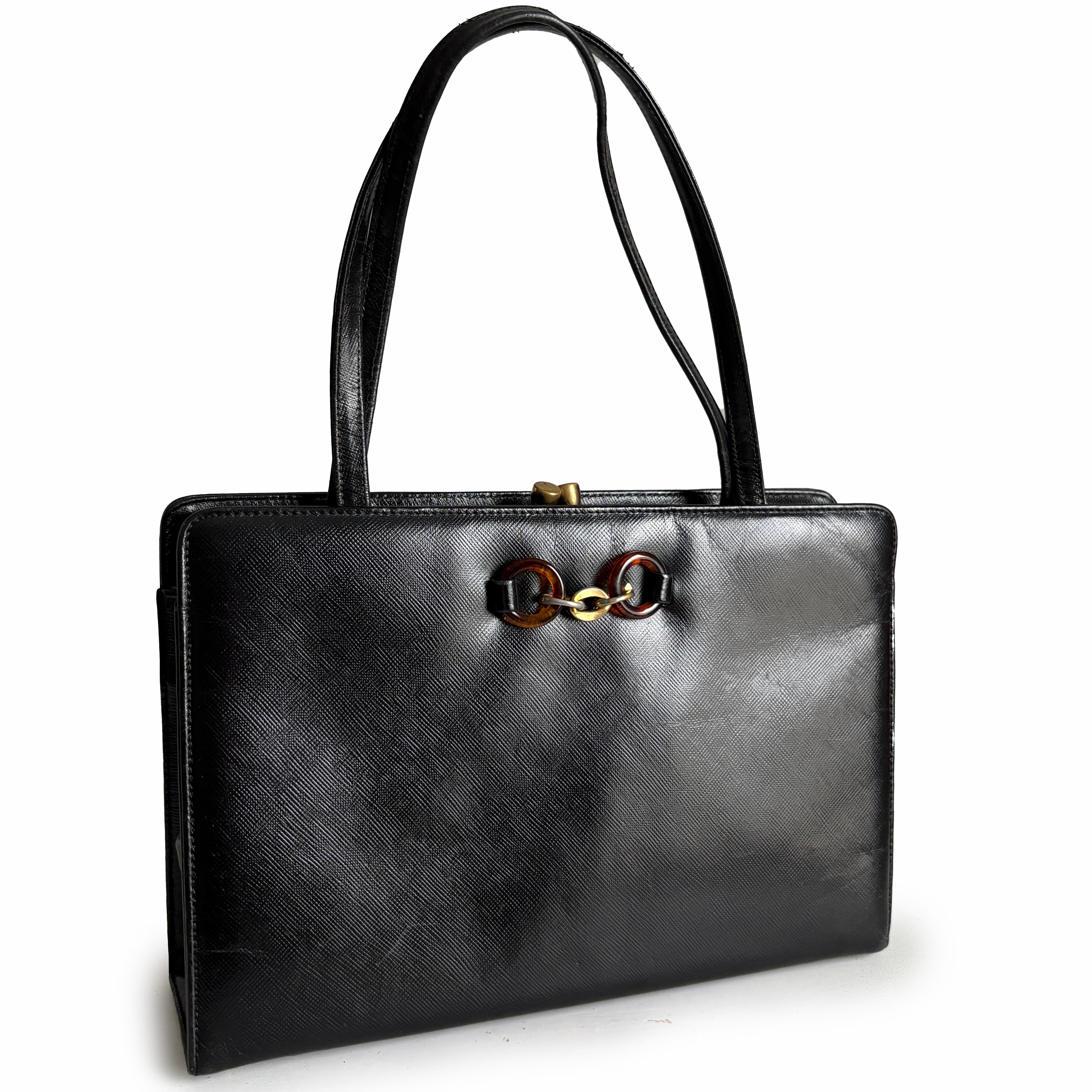 Bienen-Davis Abendtasche aus strukturiertem Leder aus schwarzem Saffiano in Schwarz, selten, 1970er Jahre für Damen oder Herren im Angebot