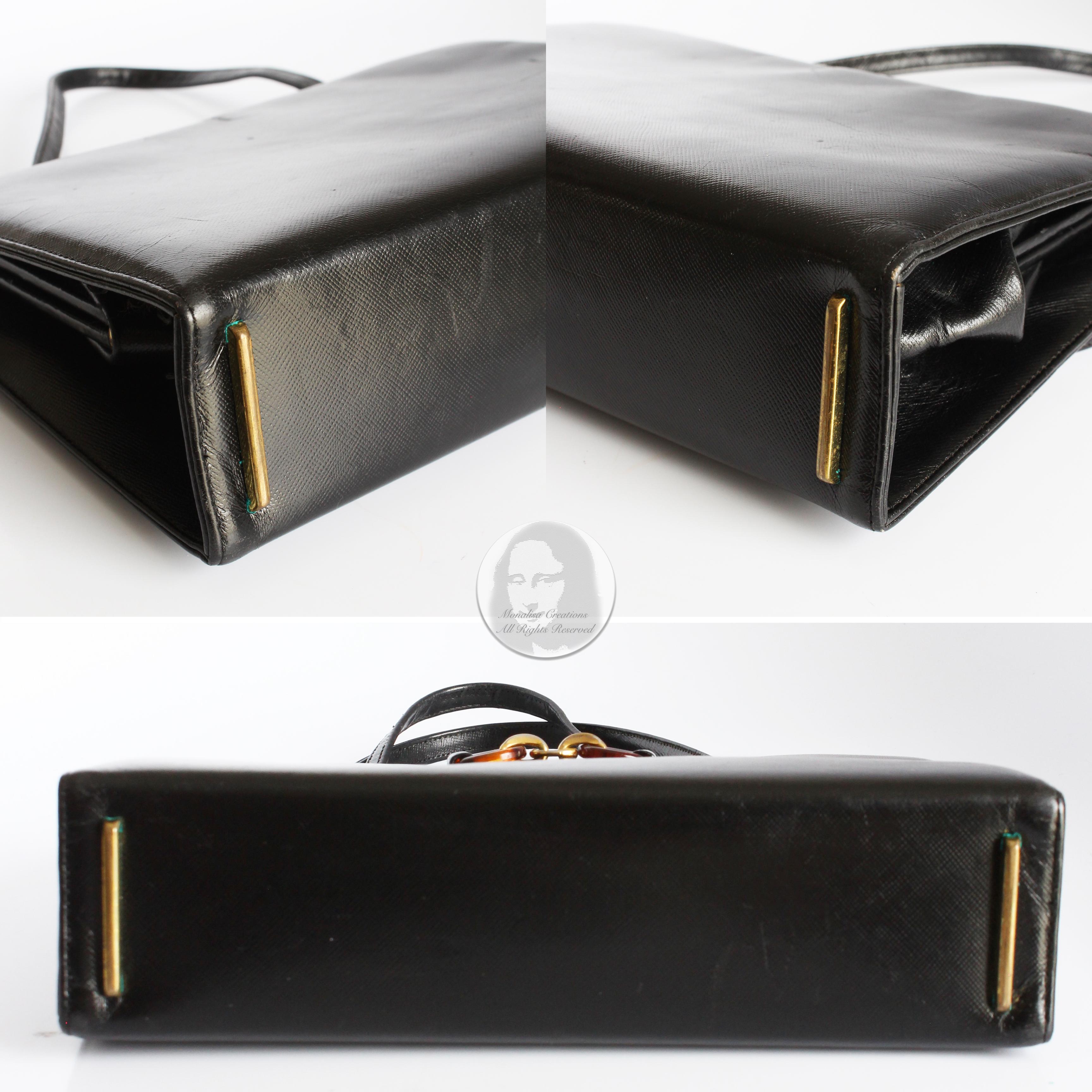 Bienen-Davis Evening Bag Black Saffiano Textured Leather Rare Vintage 1970s 3