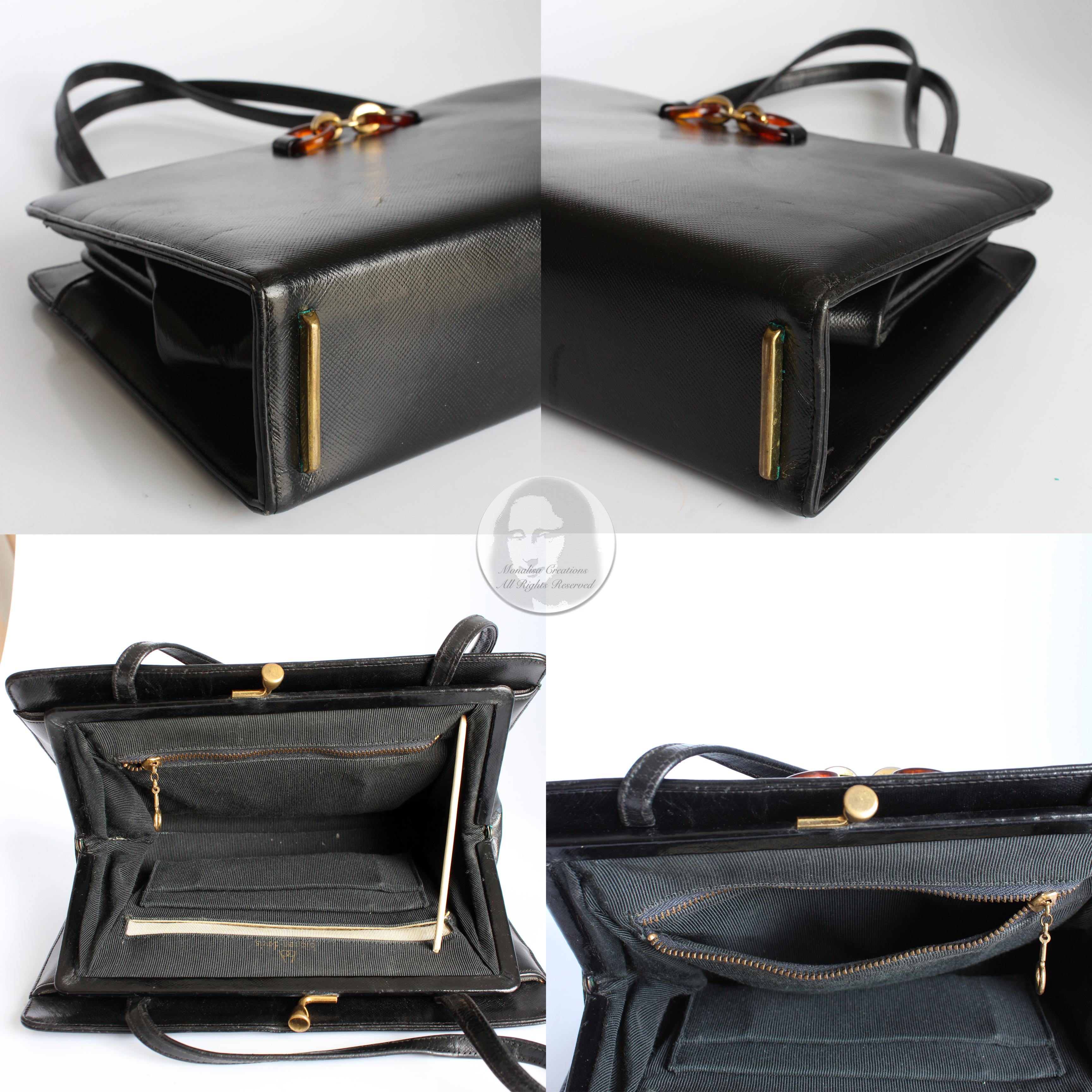 Bienen-Davis Evening Bag Black Saffiano Textured Leather Rare Vintage 1970s 4