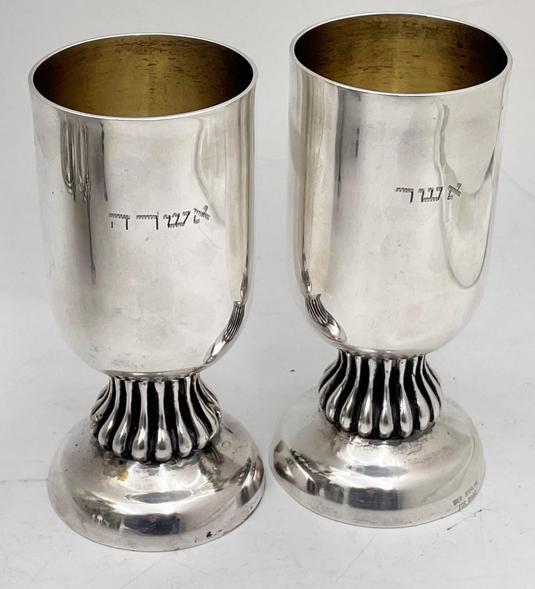 Bier Israeli Sterling Silver Pair of Wedding Kiddush Cups Judaica For