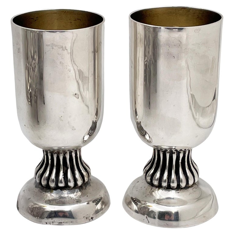 Bier Israeli Sterling Silver Pair of Wedding Kiddush Cups Judaica For Sale at 1stDibs