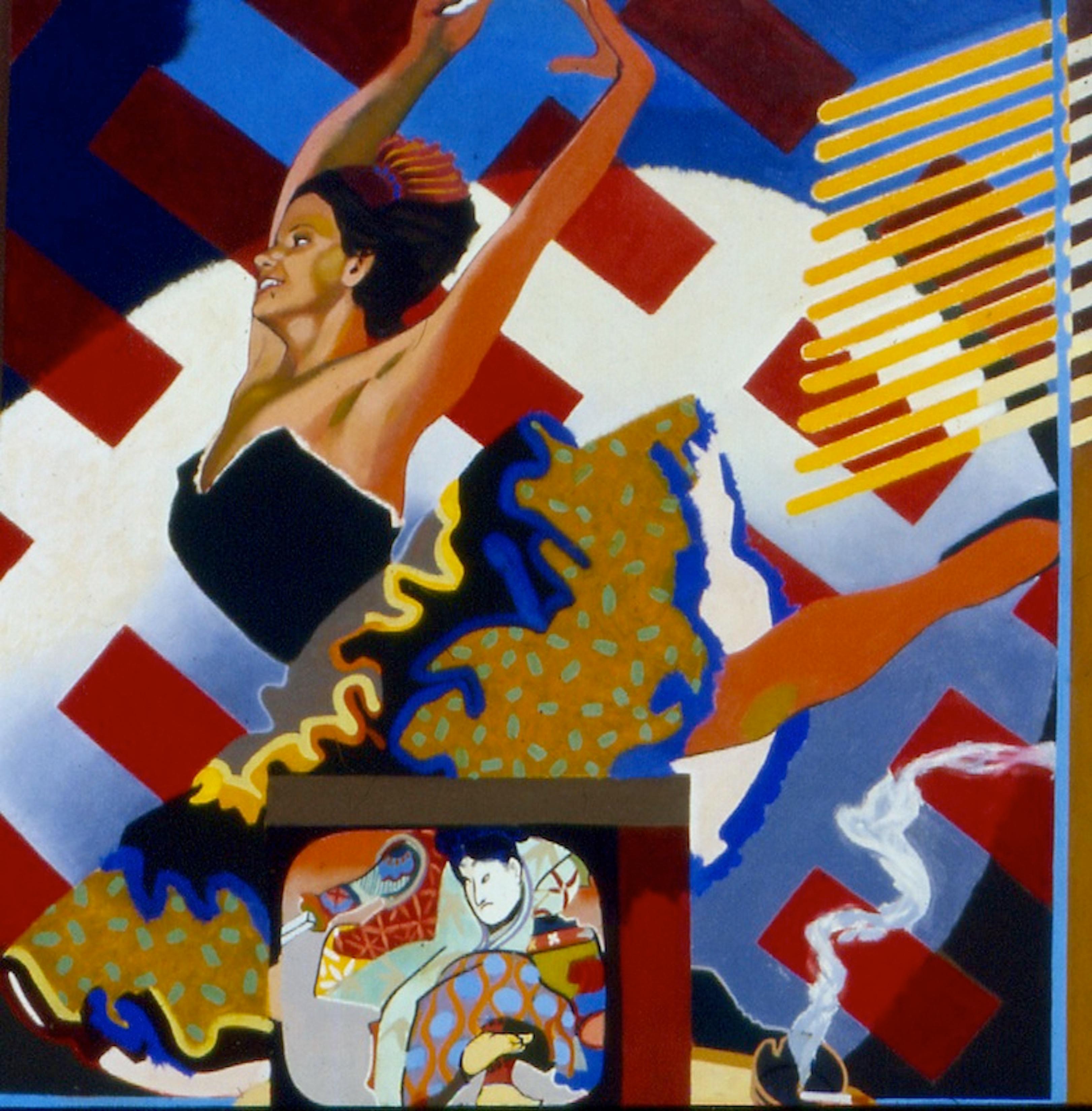 Figurative Painting de Biff Elrod - TV delante de un cuadro (Bailarina del Ballet Carmen)