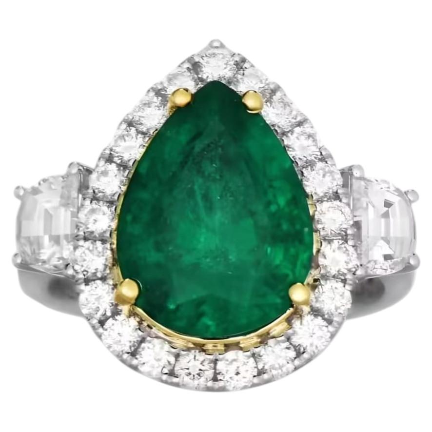 Anello di fidanzamento con smeraldo verde naturale da 10,84 ct e diamanti, in oro bianco 18 carati, certificato GIA in vendita